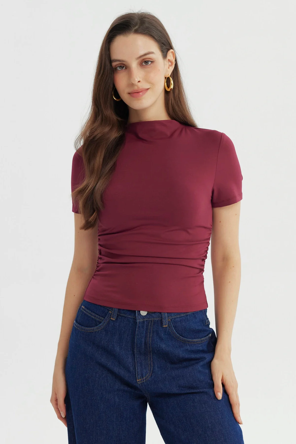 Polera Mujer Ajustado Burdeo