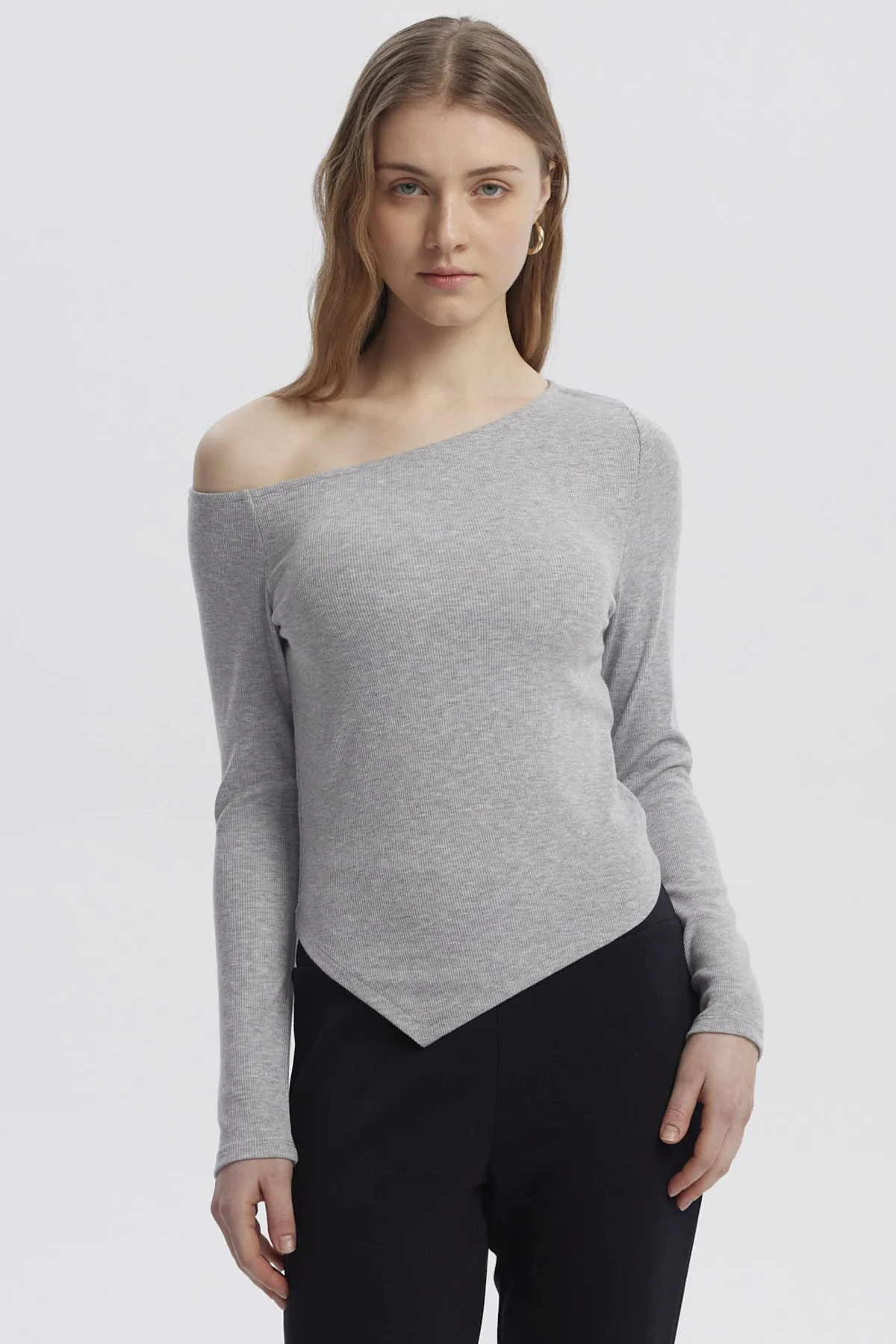 Polera Mujer Asimétrica Gris Melange