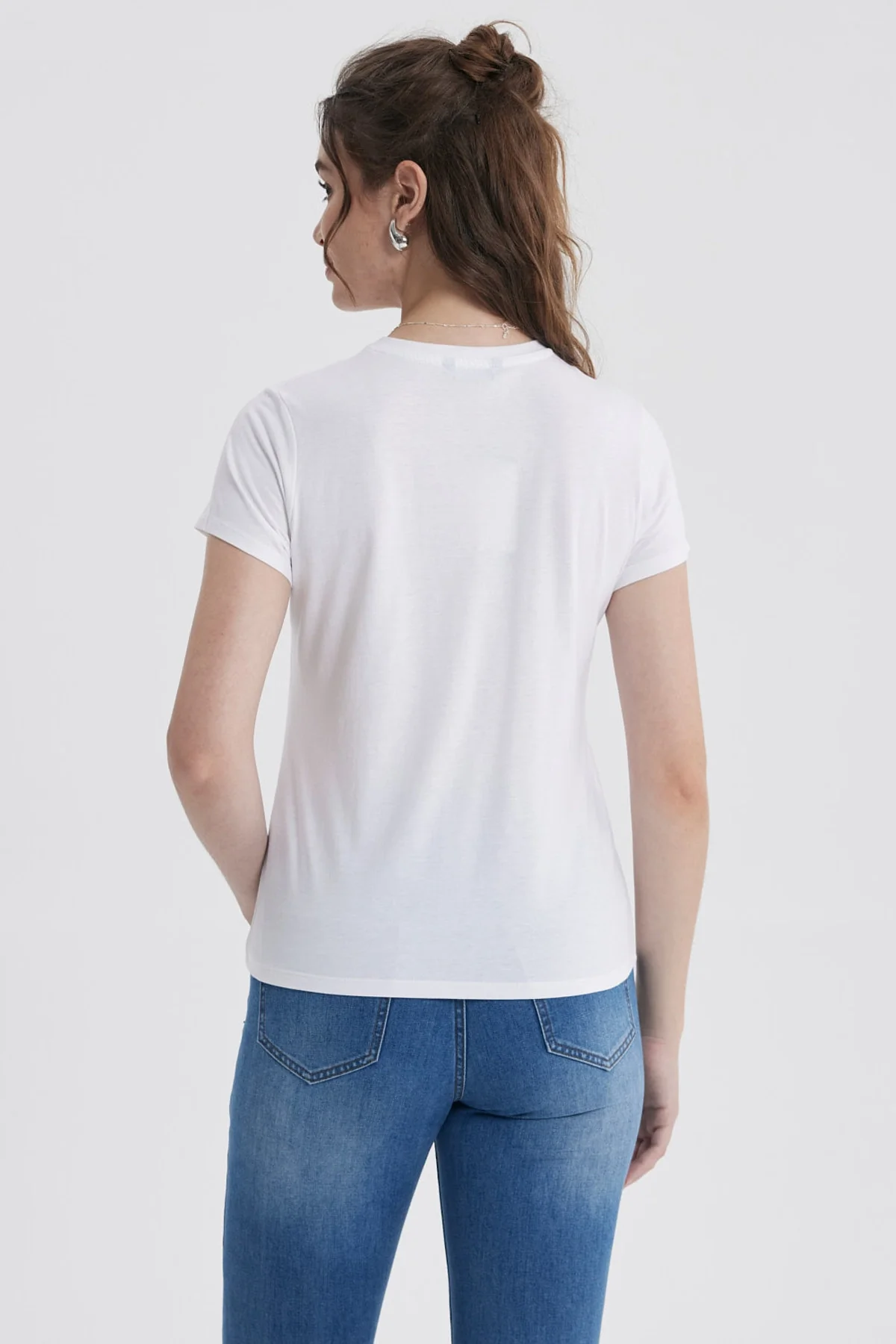 Polera Mujer Básica Print Blanco / Azul Marino / Celeste - Image 3