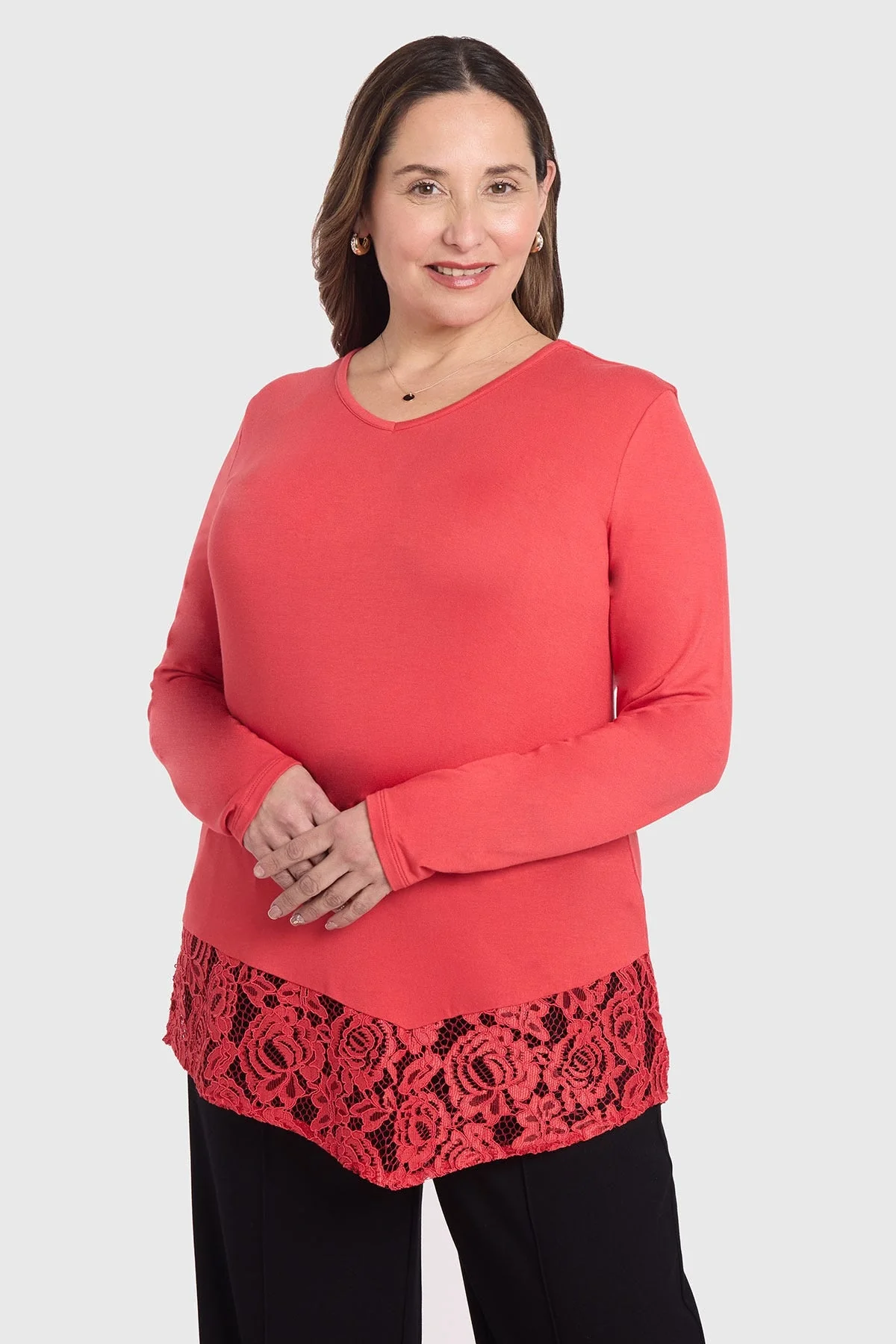 Polera Mujer Con Detalle Macramé Rojo