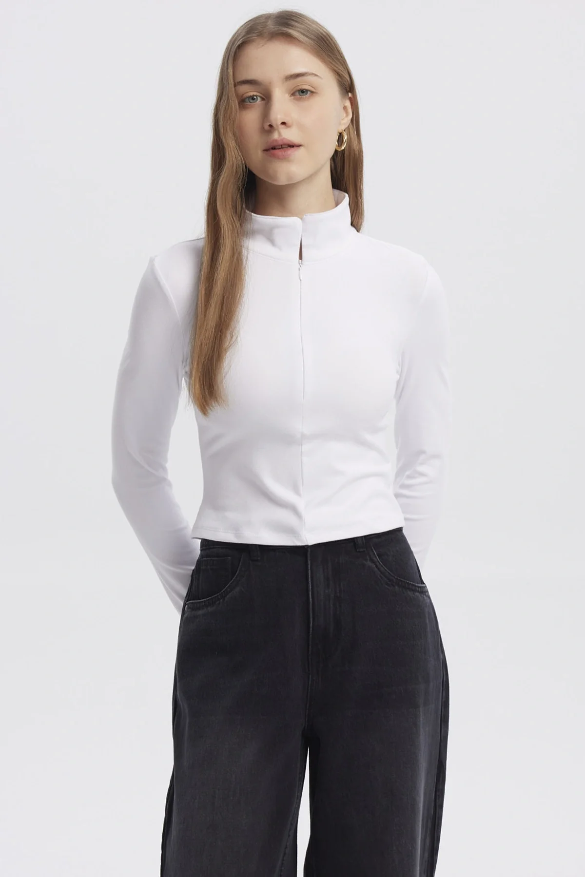Polera Mujer Con Zipper Blanco