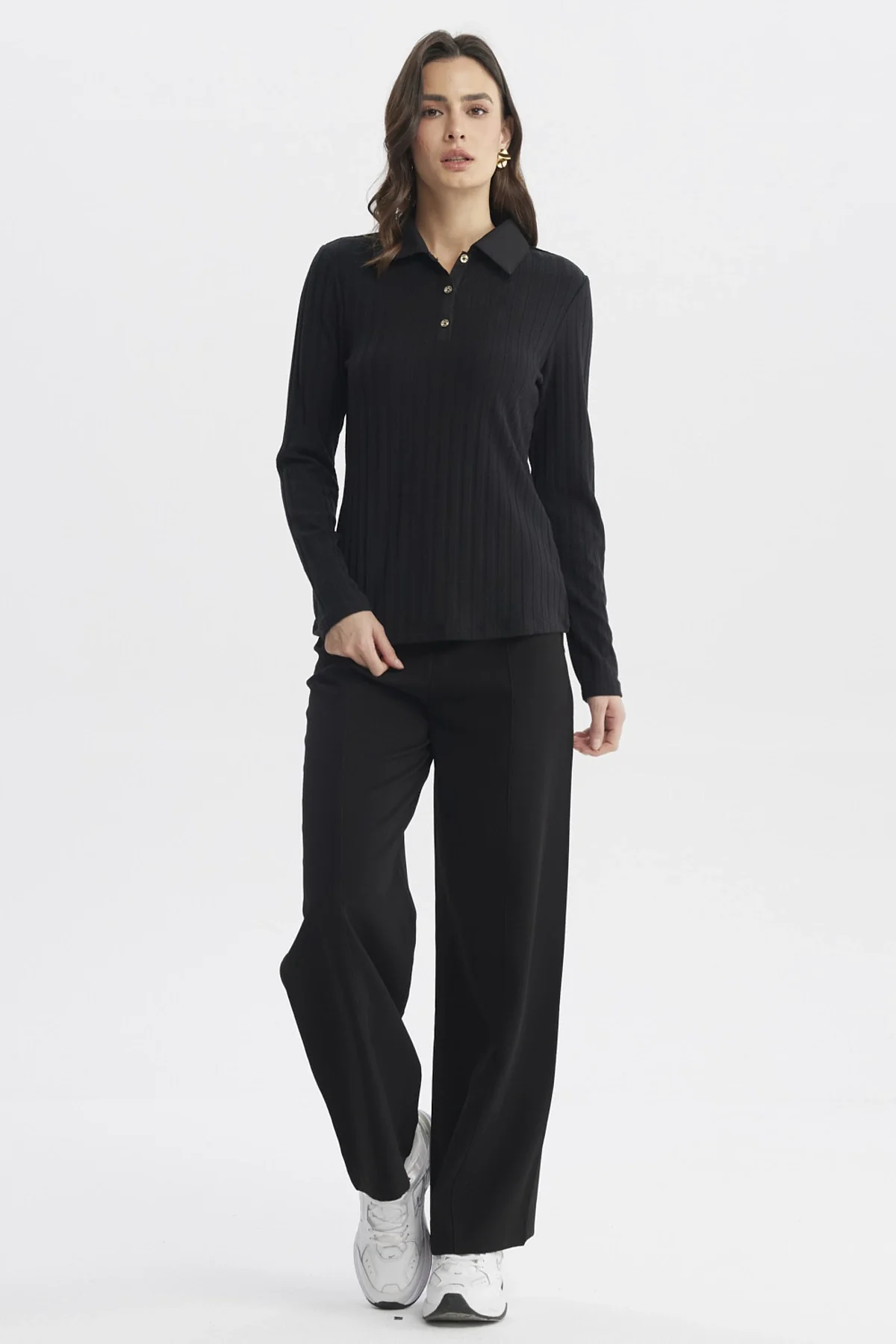 Polera Mujer Cuello Camisero Negro - Image 4