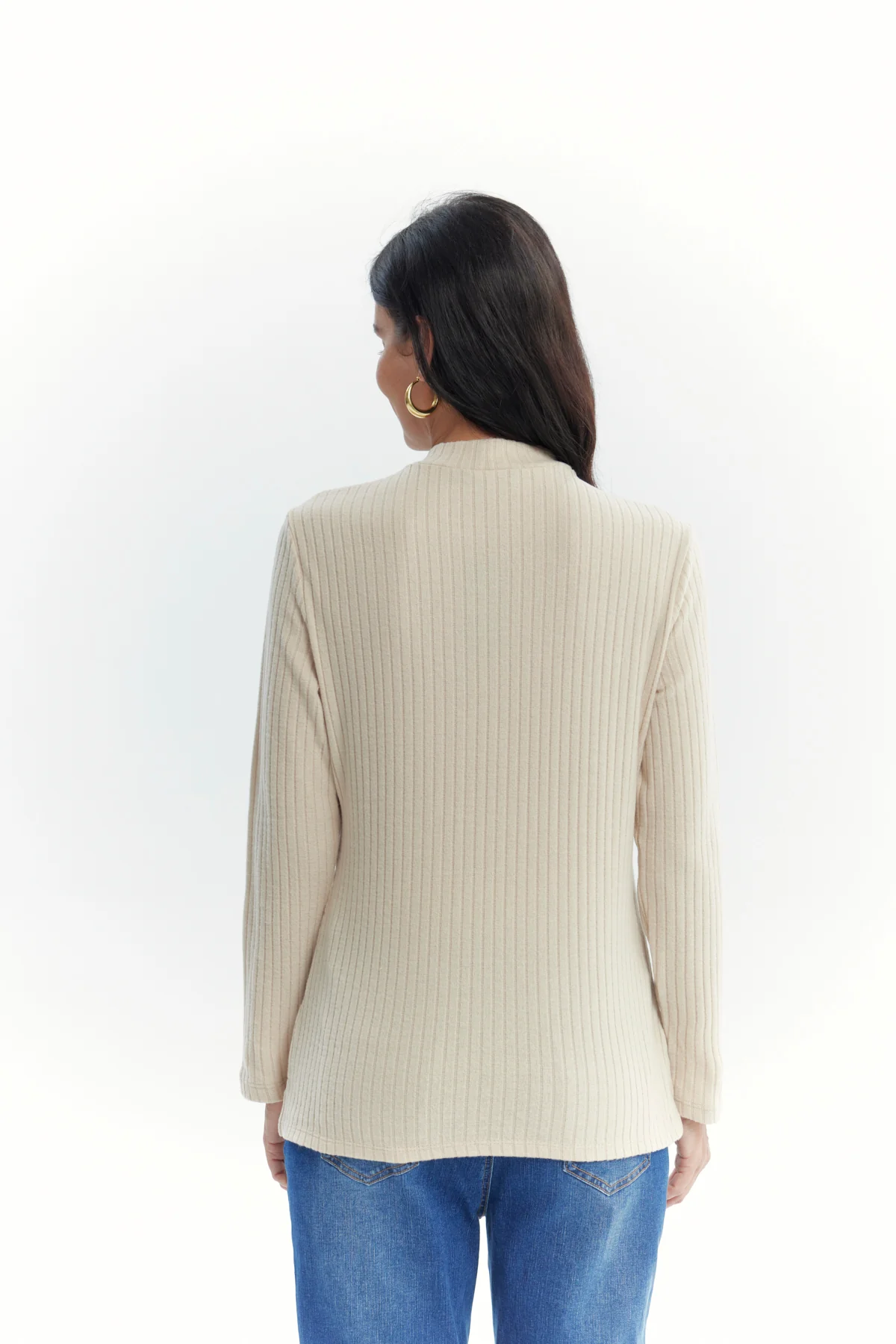 Polera Mujer Detalle Botones Beige Oscuro - Image 3