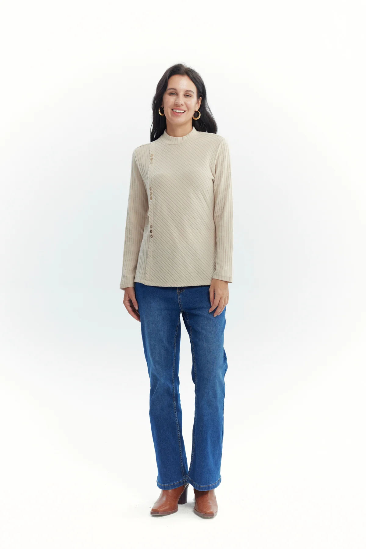 Polera Mujer Detalle Botones Beige Oscuro - Image 4