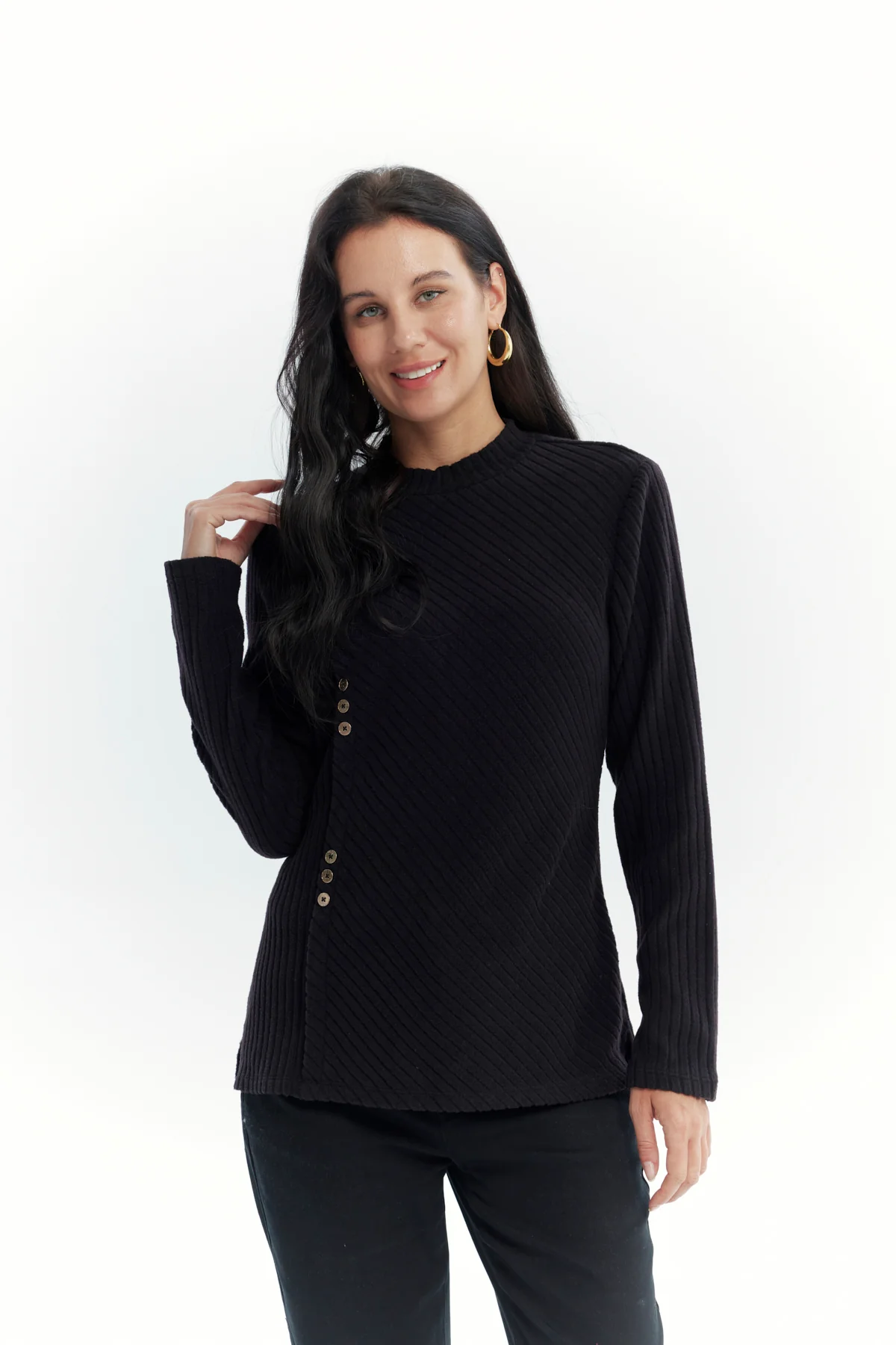 Polera Mujer Detalle Botones Negro