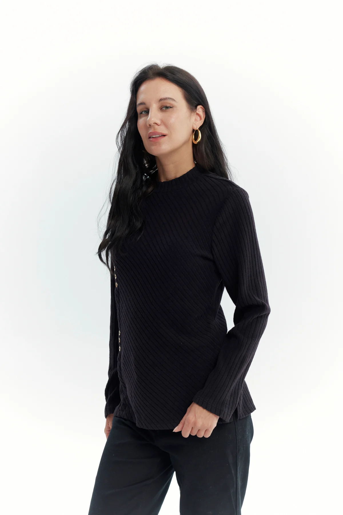 Polera Mujer Detalle Botones Negro - Image 2