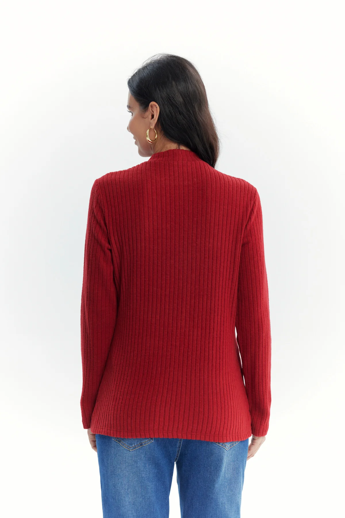 Polera Mujer Detalle Botones Rojo Oscuro - Image 3