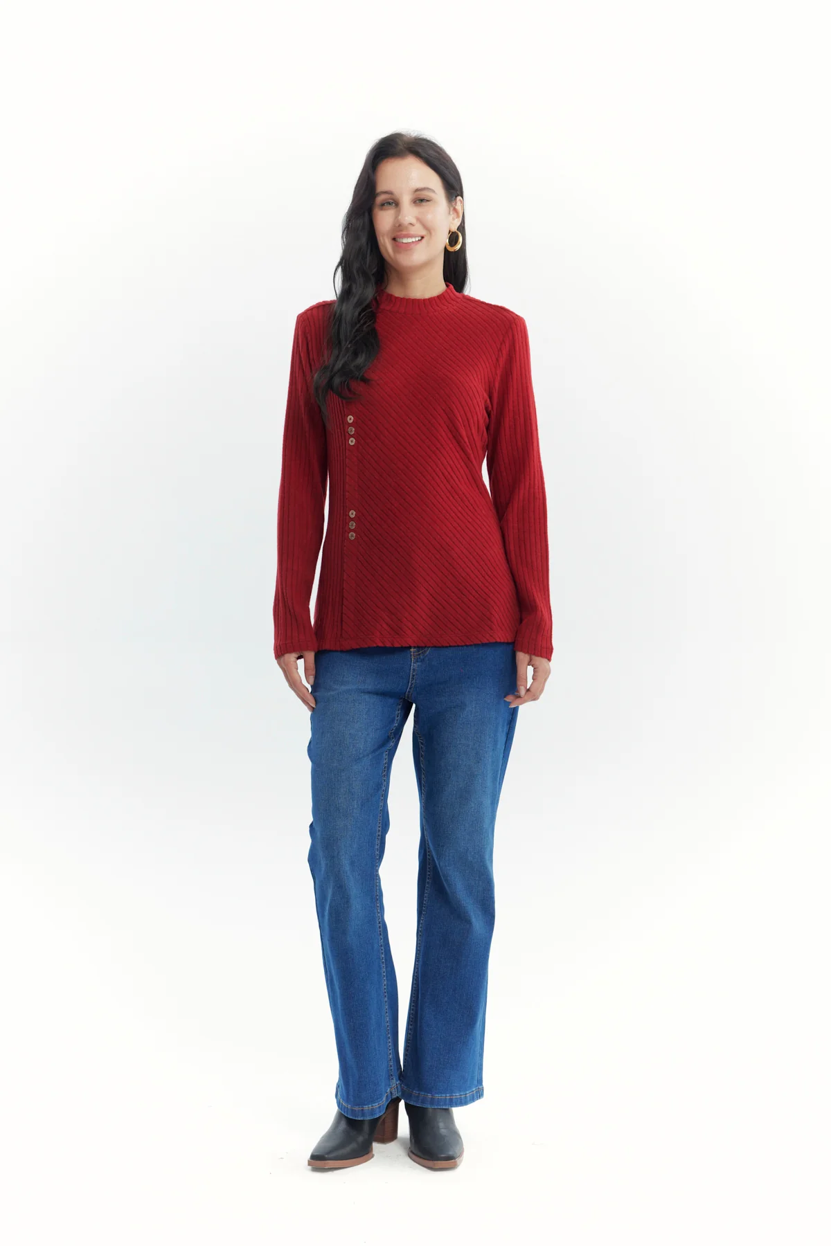 Polera Mujer Detalle Botones Rojo Oscuro - Image 4