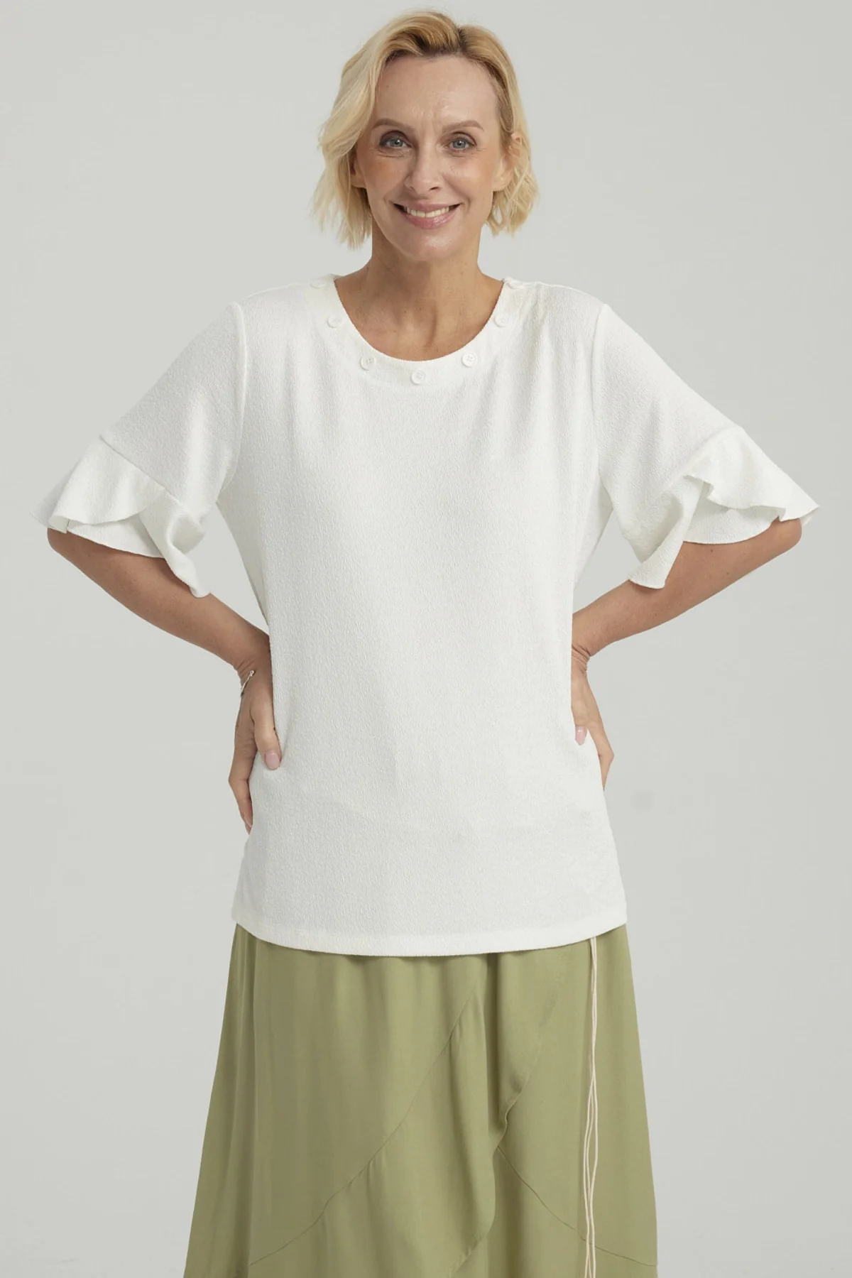 Polera Mujer Detalle Escote Crudo