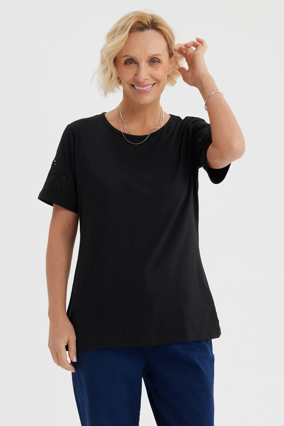 Polera Mujer Detalle Mangas Negro