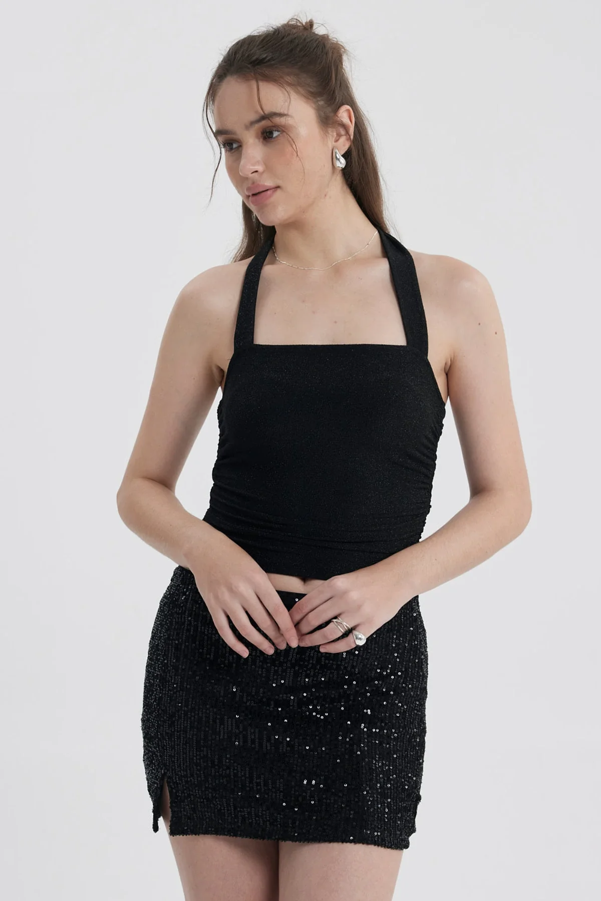 Polera Mujer Drapeada Negro