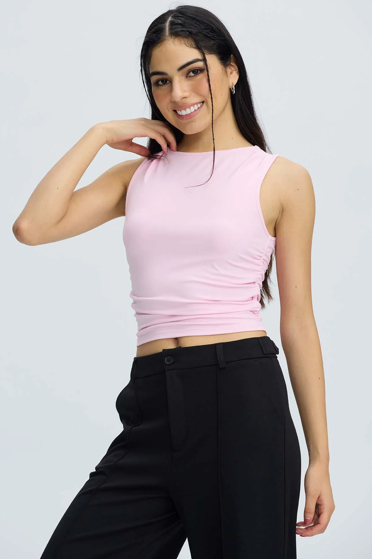 Polera Mujer Drapeada Palo Rosa