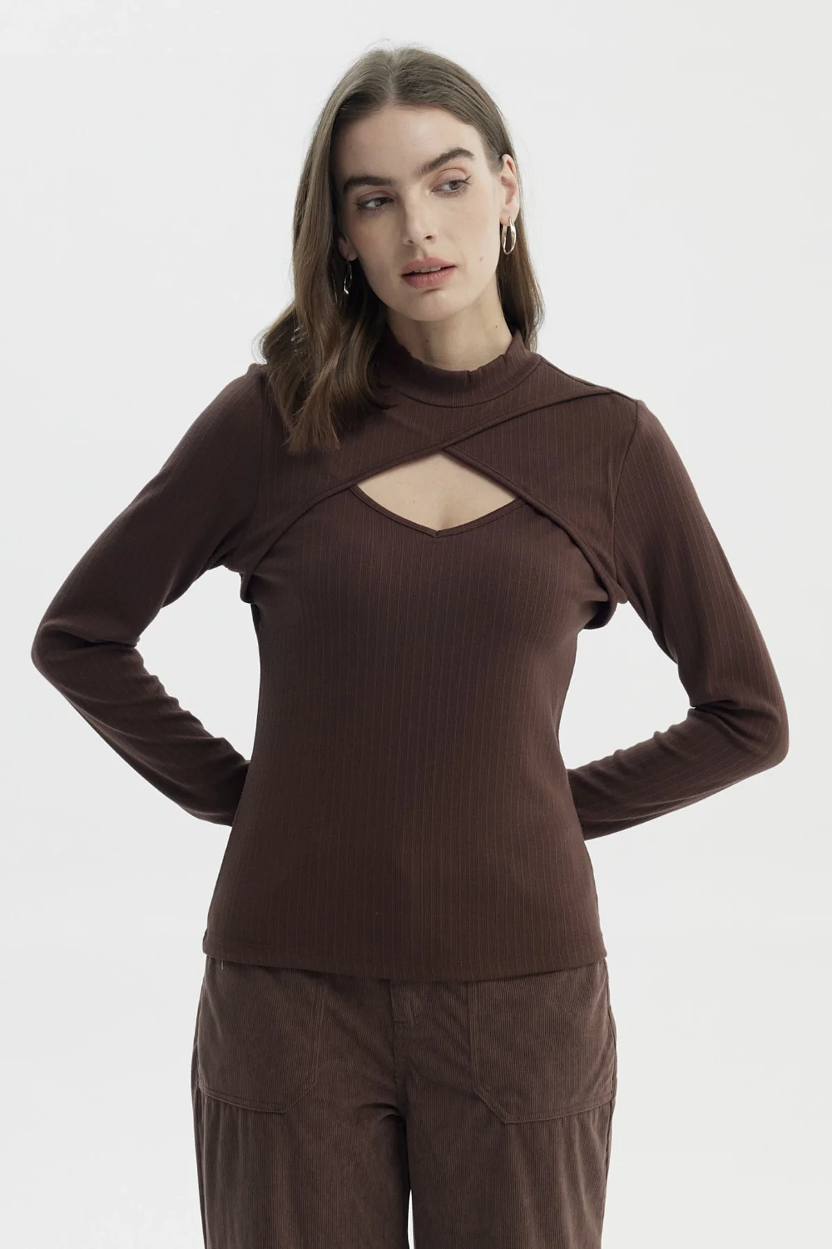 Polera Mujer Drapeado Lisa Café