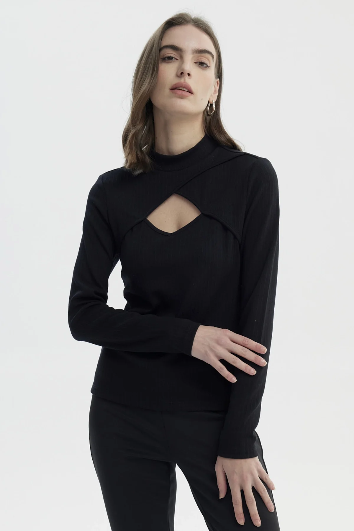 Polera Mujer Drapeado Lisa Negro