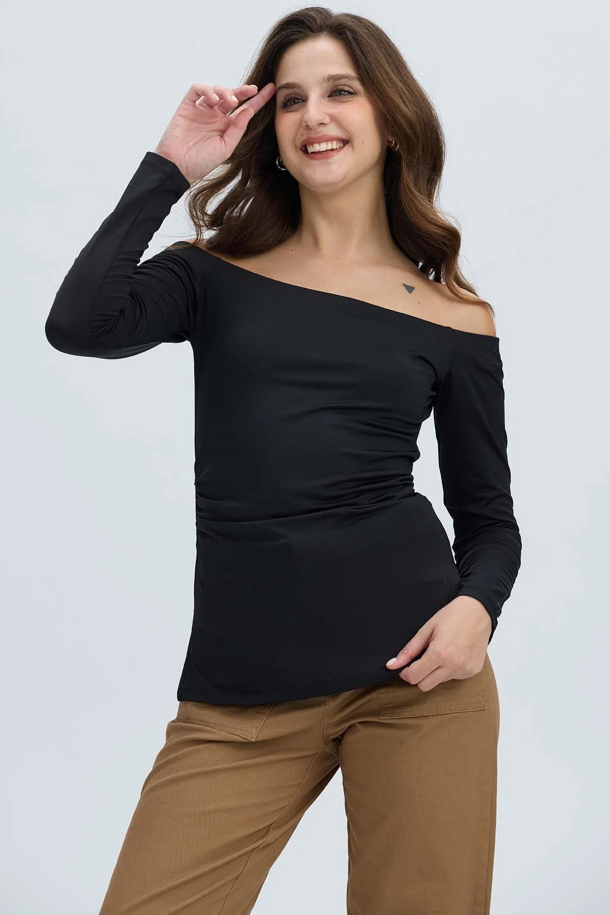 Polera Mujer Escote Bardot Negro - Image 2