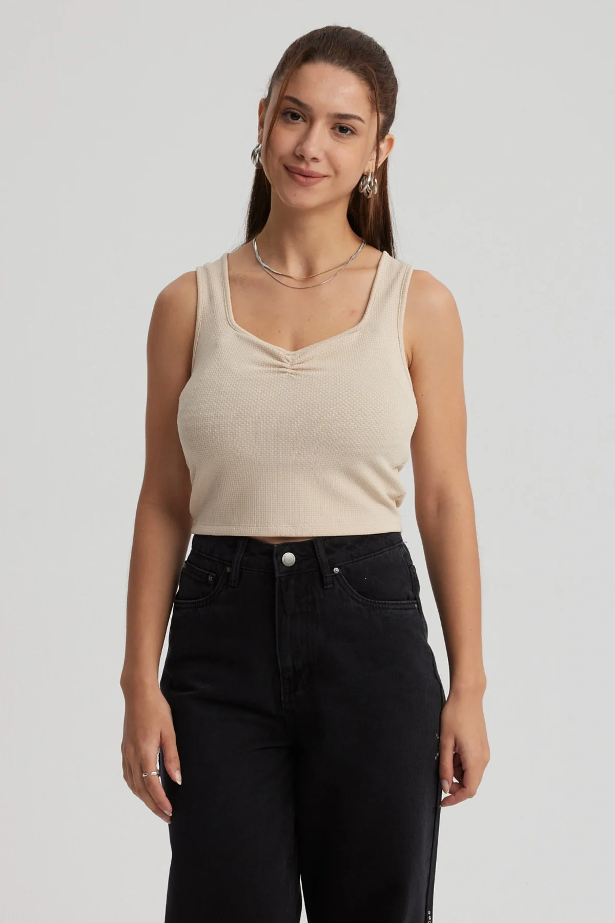 Polera Mujer Escote Corazón Beige