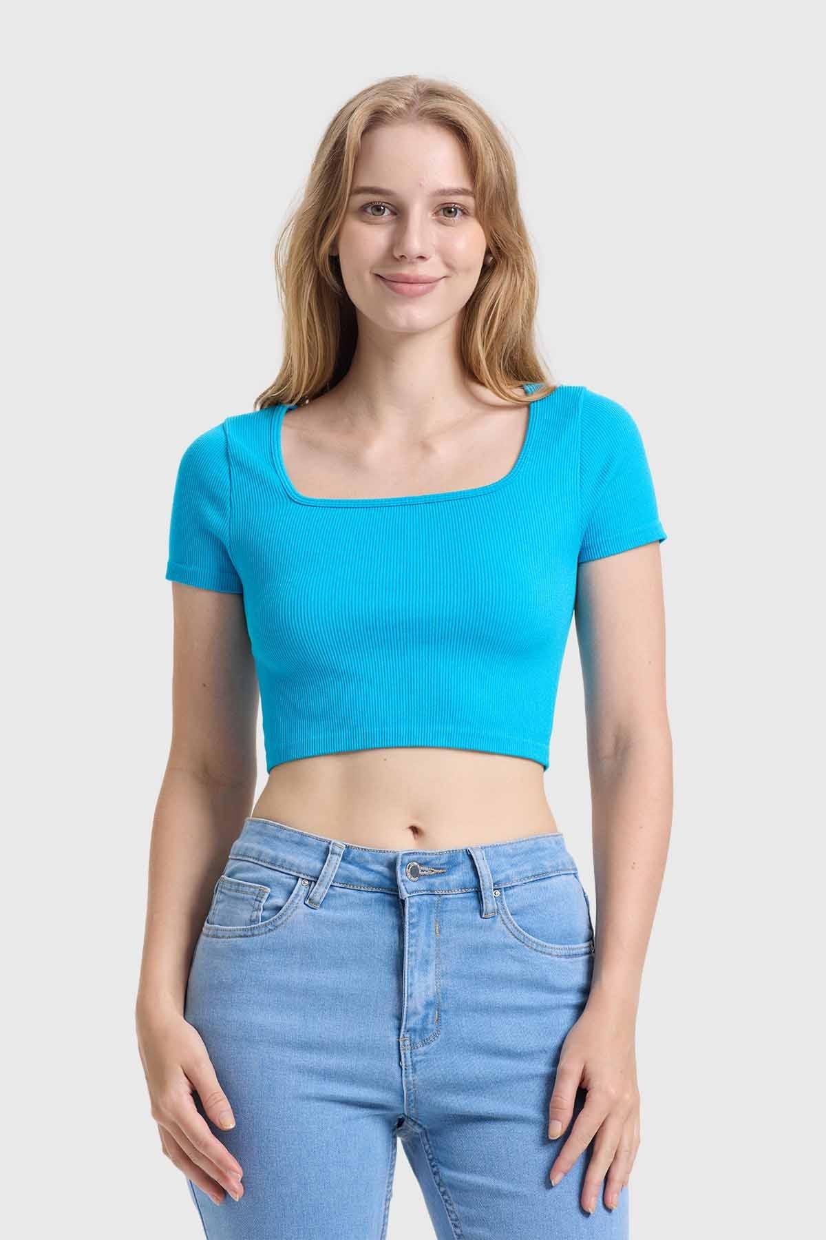 Polera Mujer Escote Cuadrado Azul