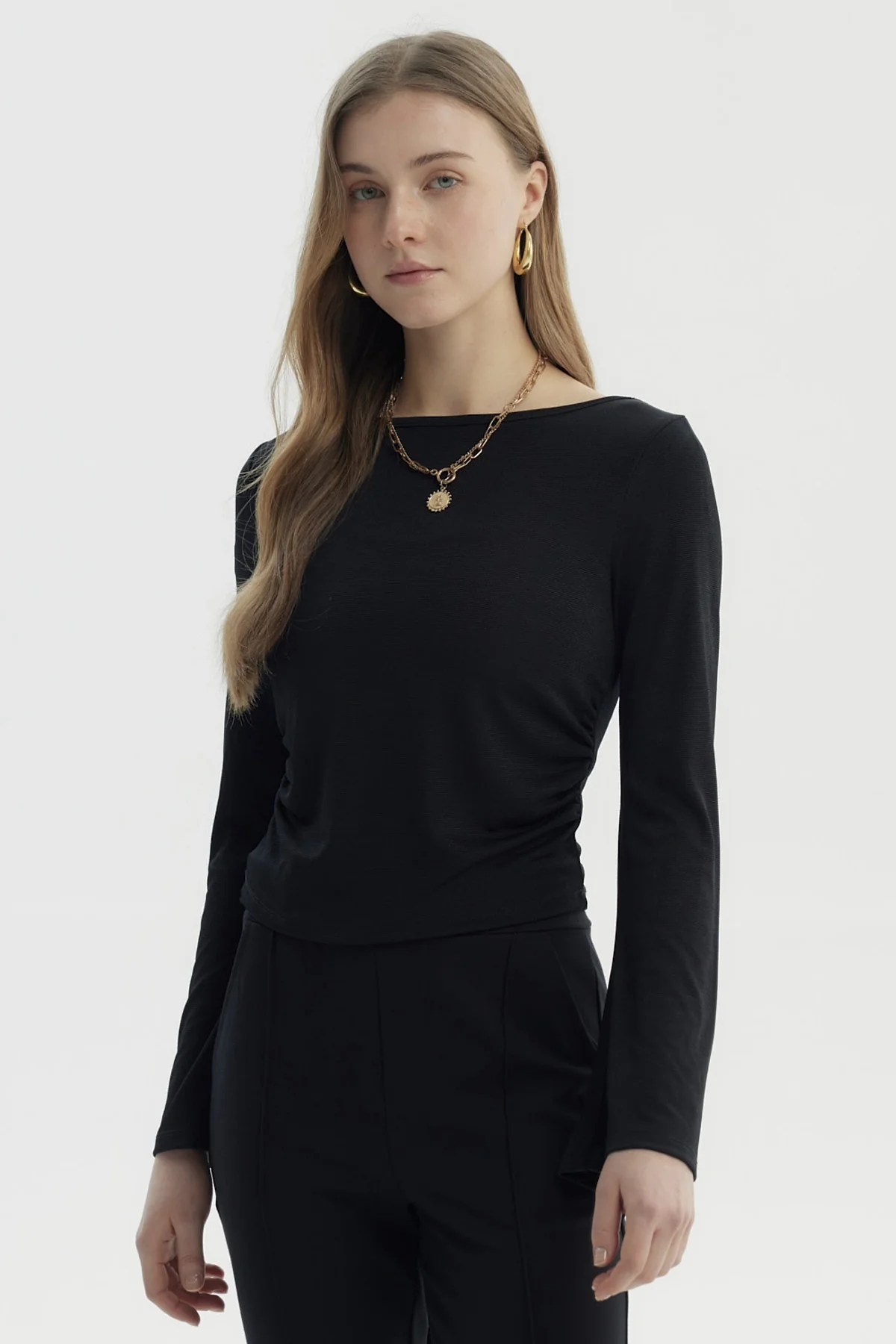 Polera Mujer Flare Recogidos Negro