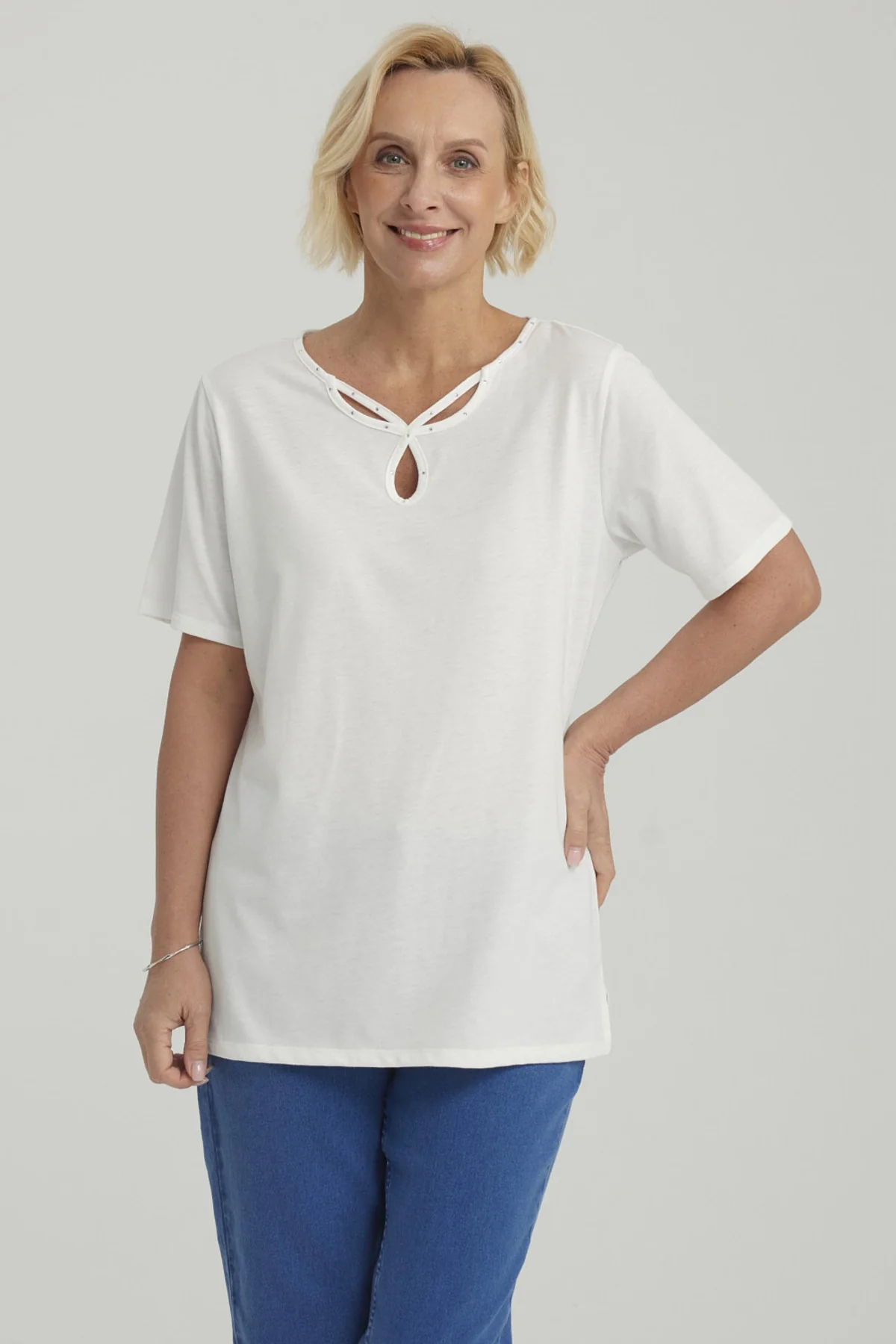 Polera Mujer Lisa Apertura Crudo