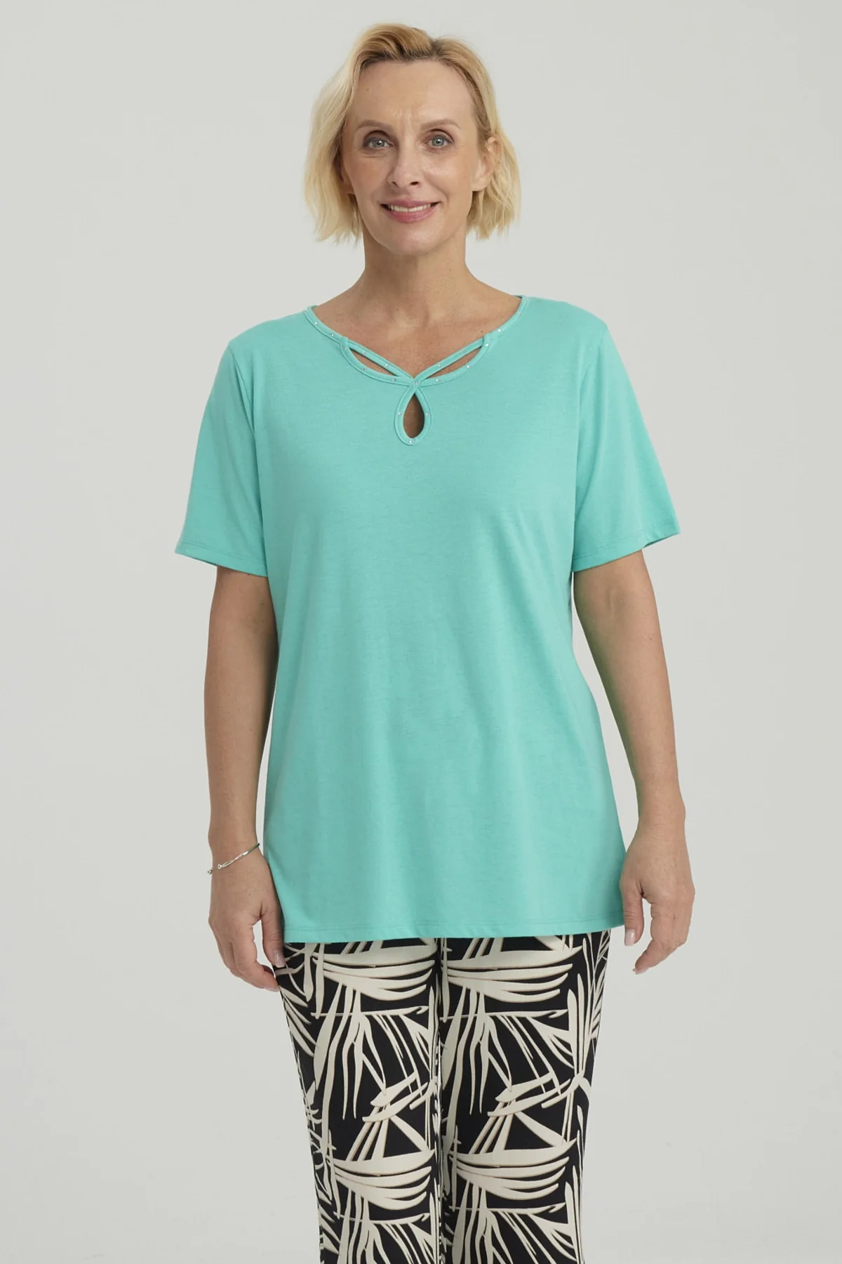 Polera Mujer Lisa Apertura Turquesa