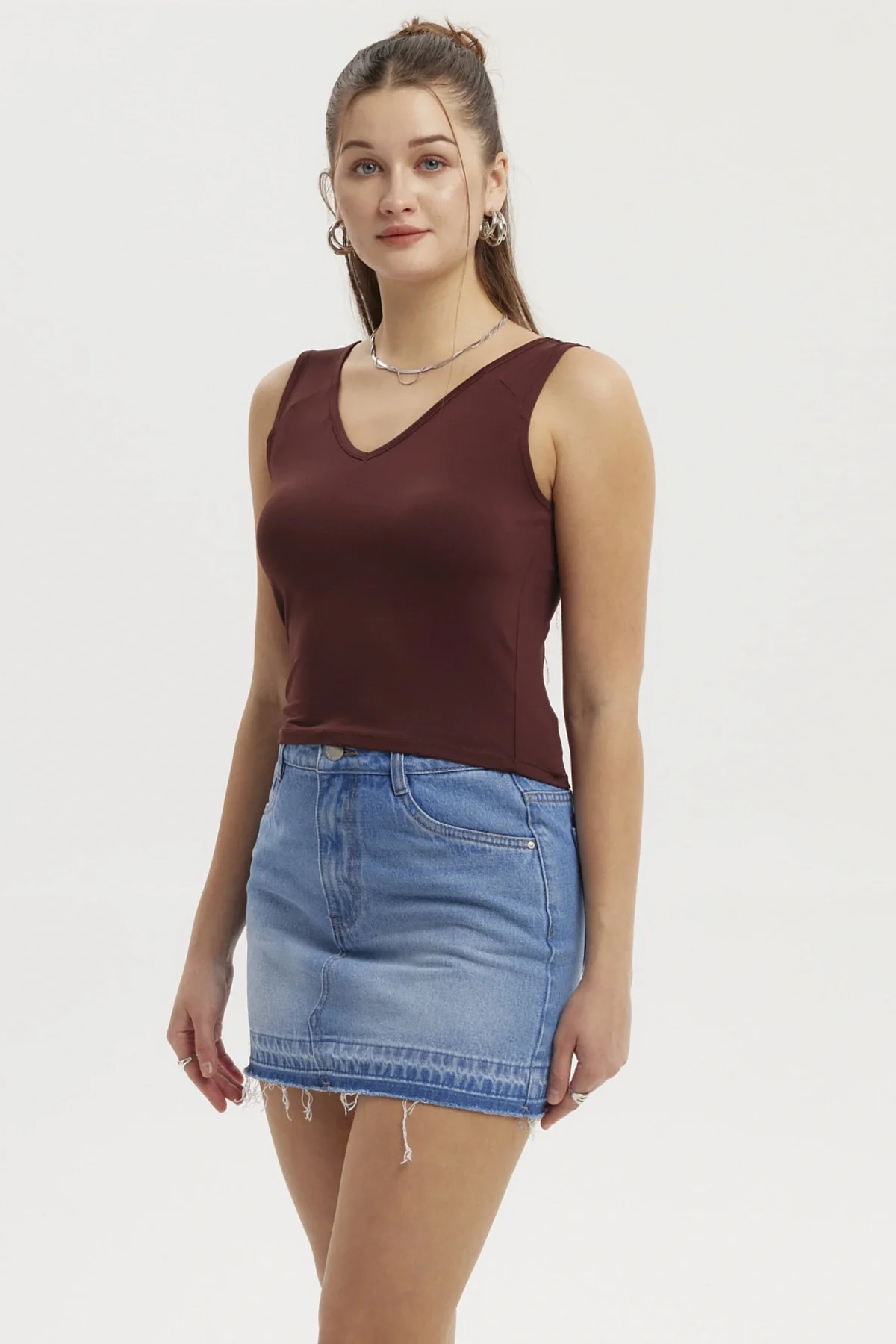 Polera Mujer Lisa Café - Image 2