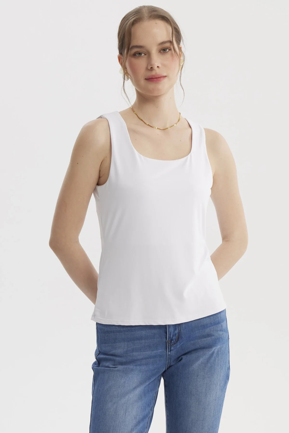 Polera Mujer Lisa Doble Capa Blanco