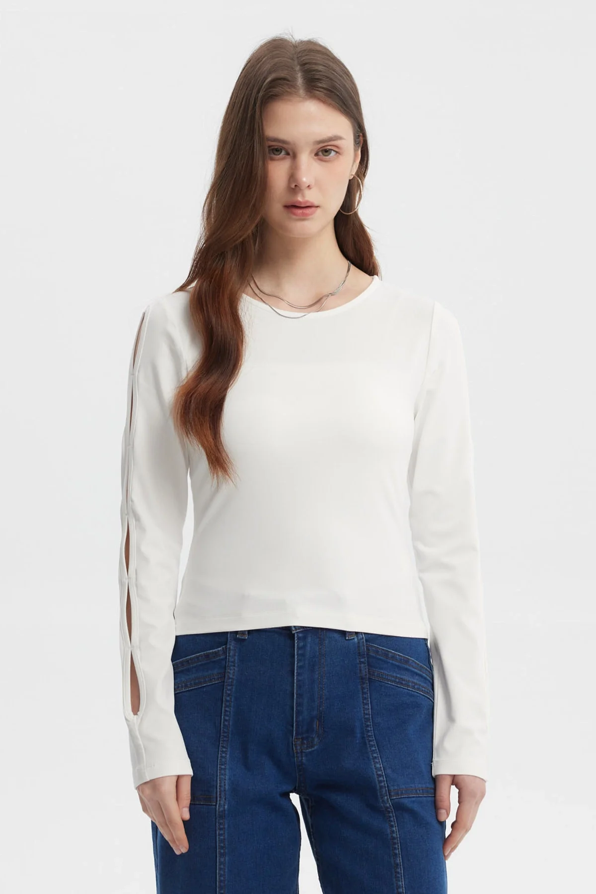 Polera Mujer Mangas Largas Calada Crudo