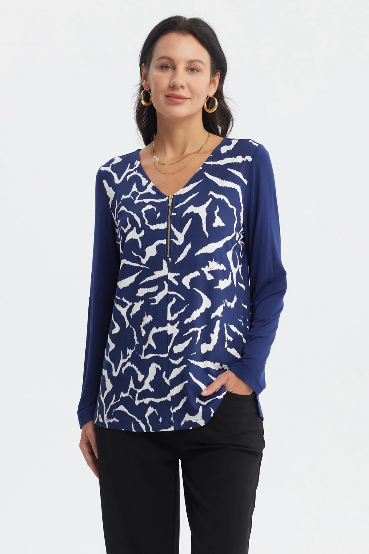 Polera Mujer Media Pata Con Cierre Azul Oscuro