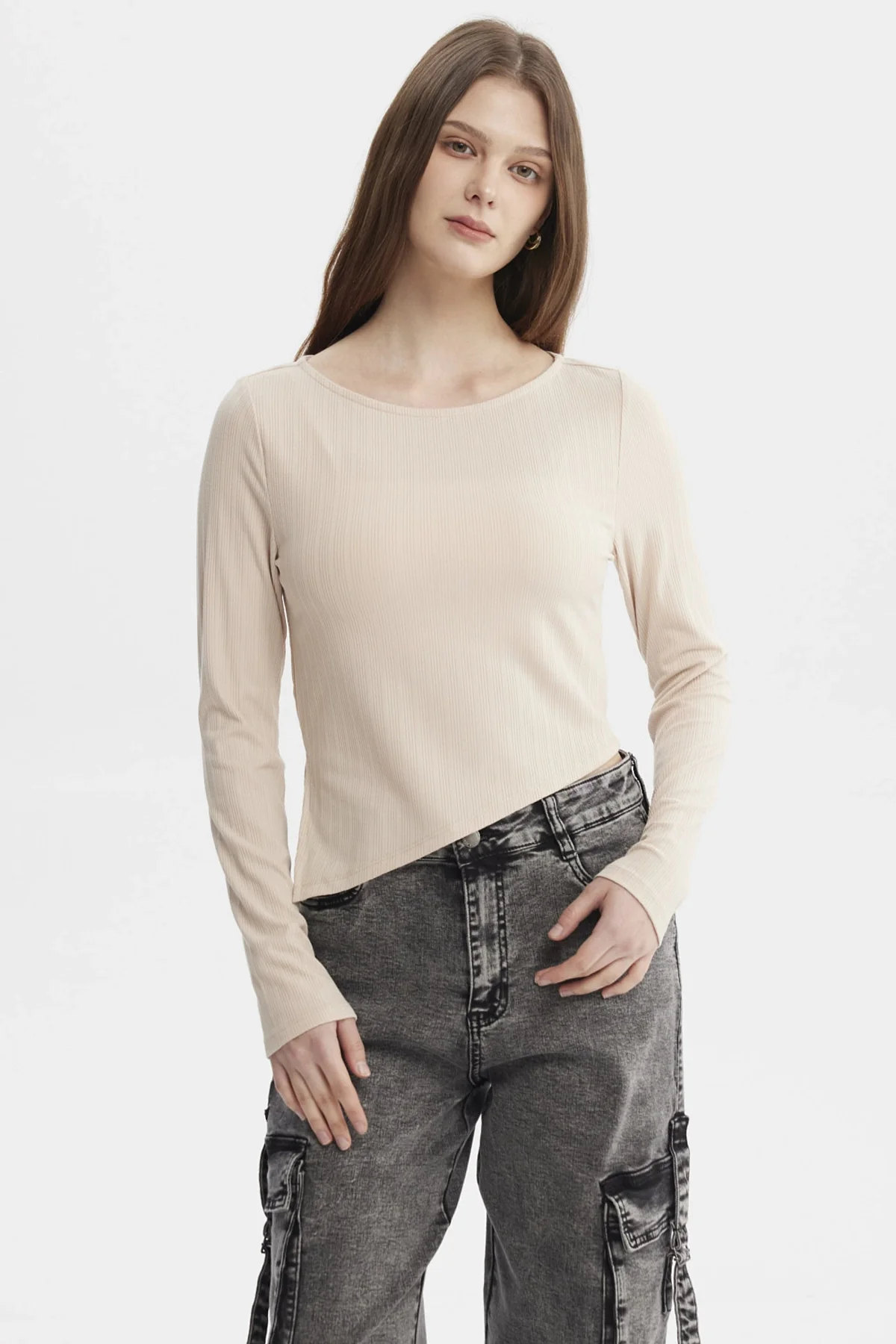 Polera Mujer Ojetillo En Costado Beige