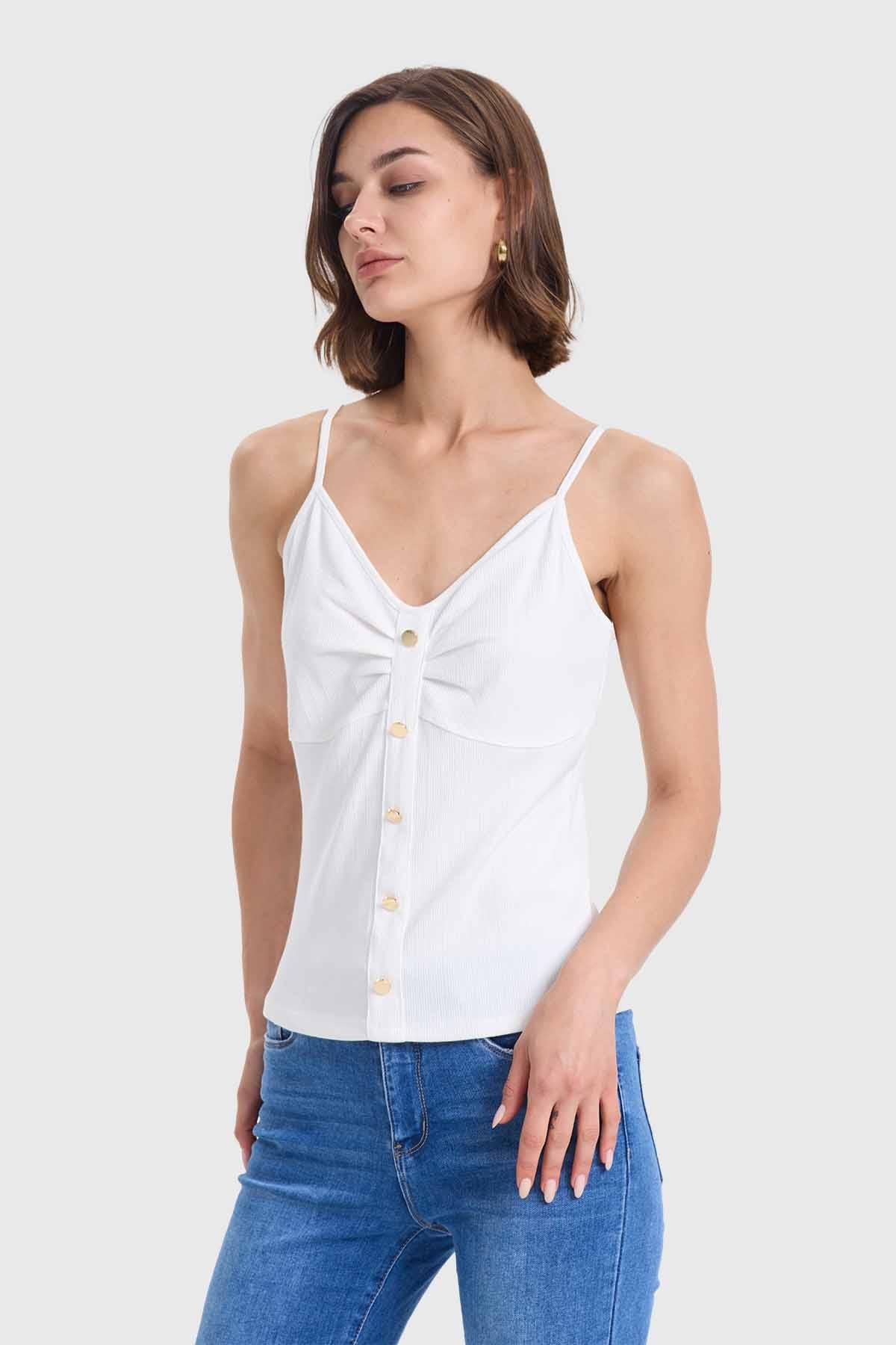 Polera Mujer Pábilo Rib Botones Crudo - Image 2