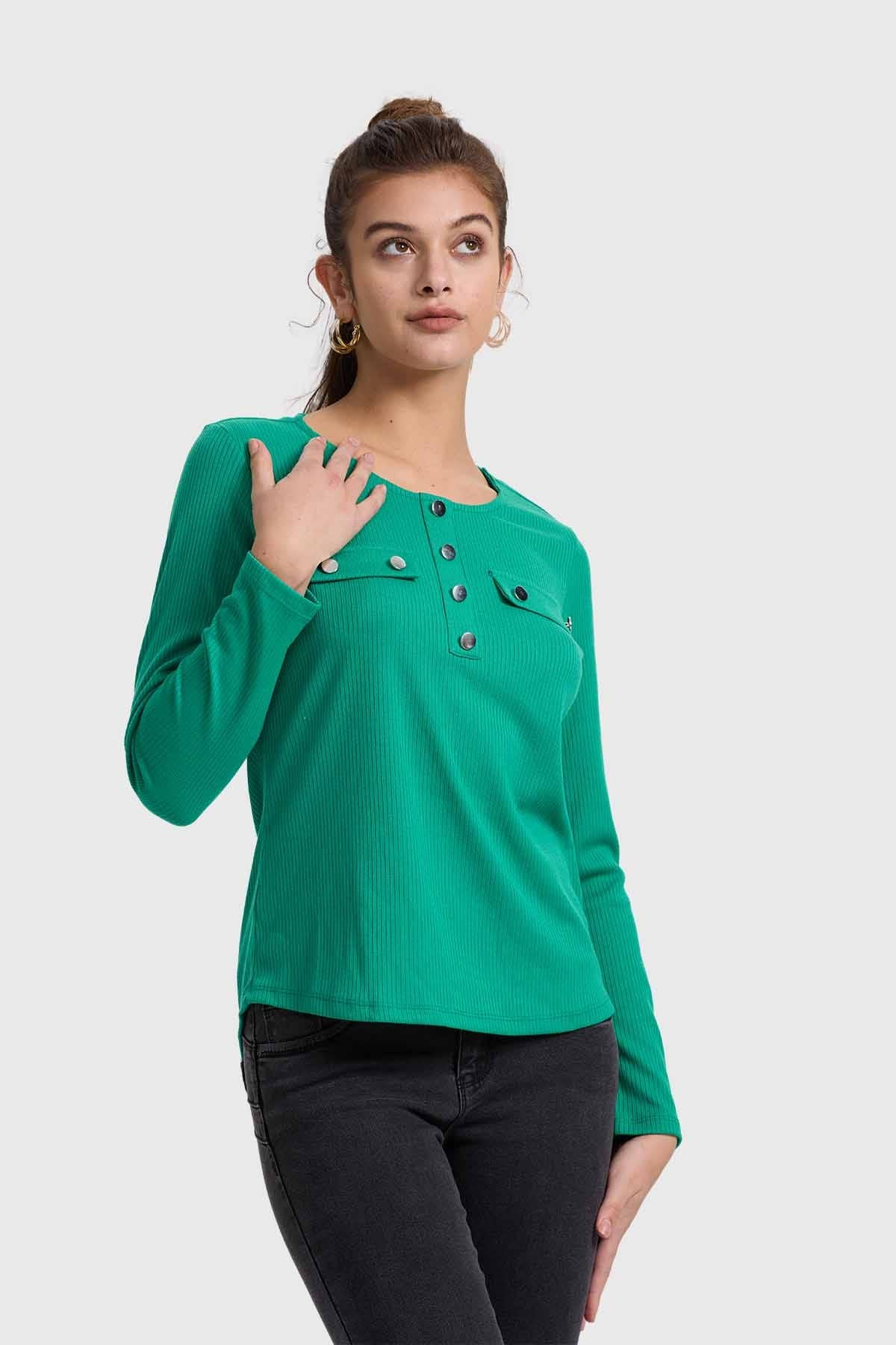 Polera Mujer Pata Botón Rib Verde - Image 2