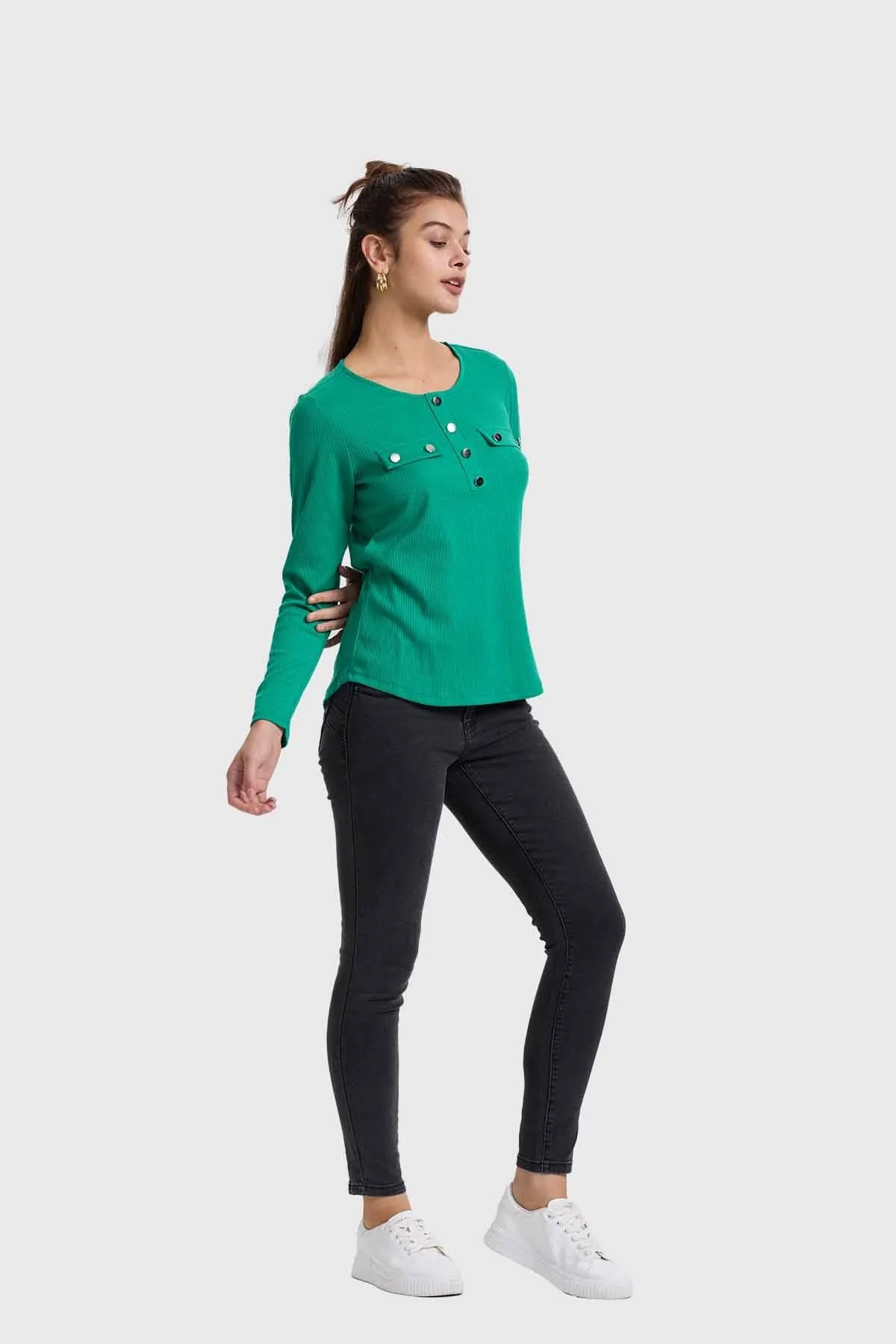 Polera Mujer Pata Botón Rib Verde - Image 4