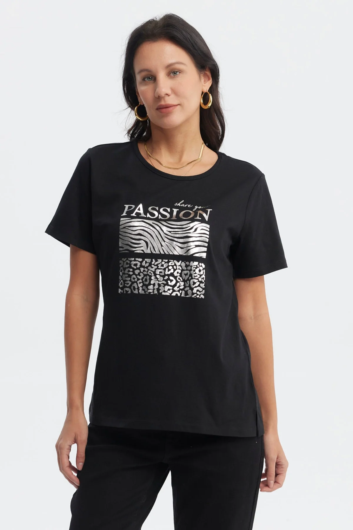 Polera Mujer Print Posicional Negro