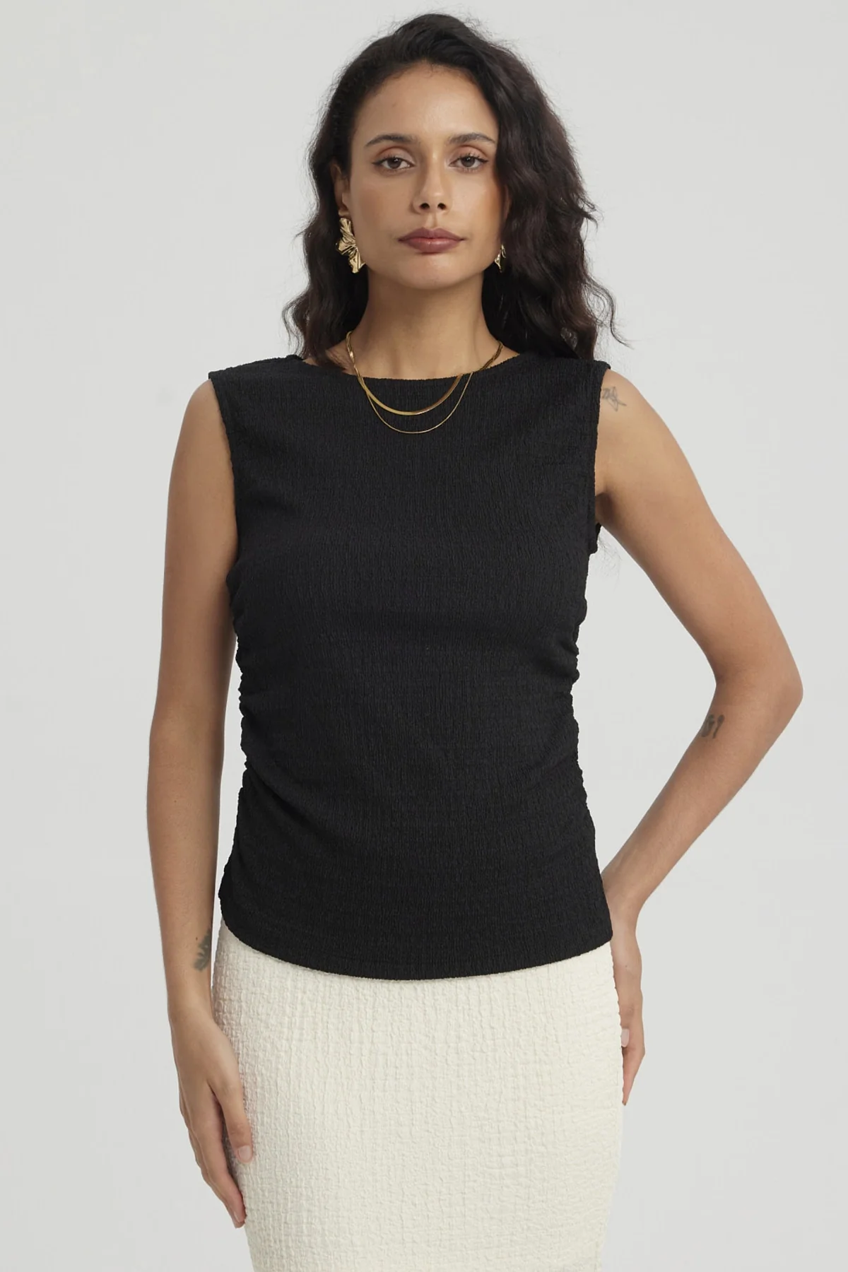 Polera Mujer Recogido Abertura Negro