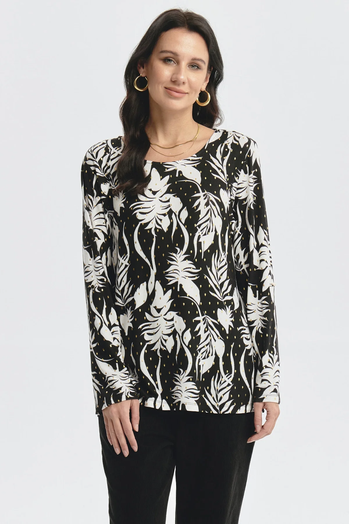 Polera Mujer Roll Up Print Negro