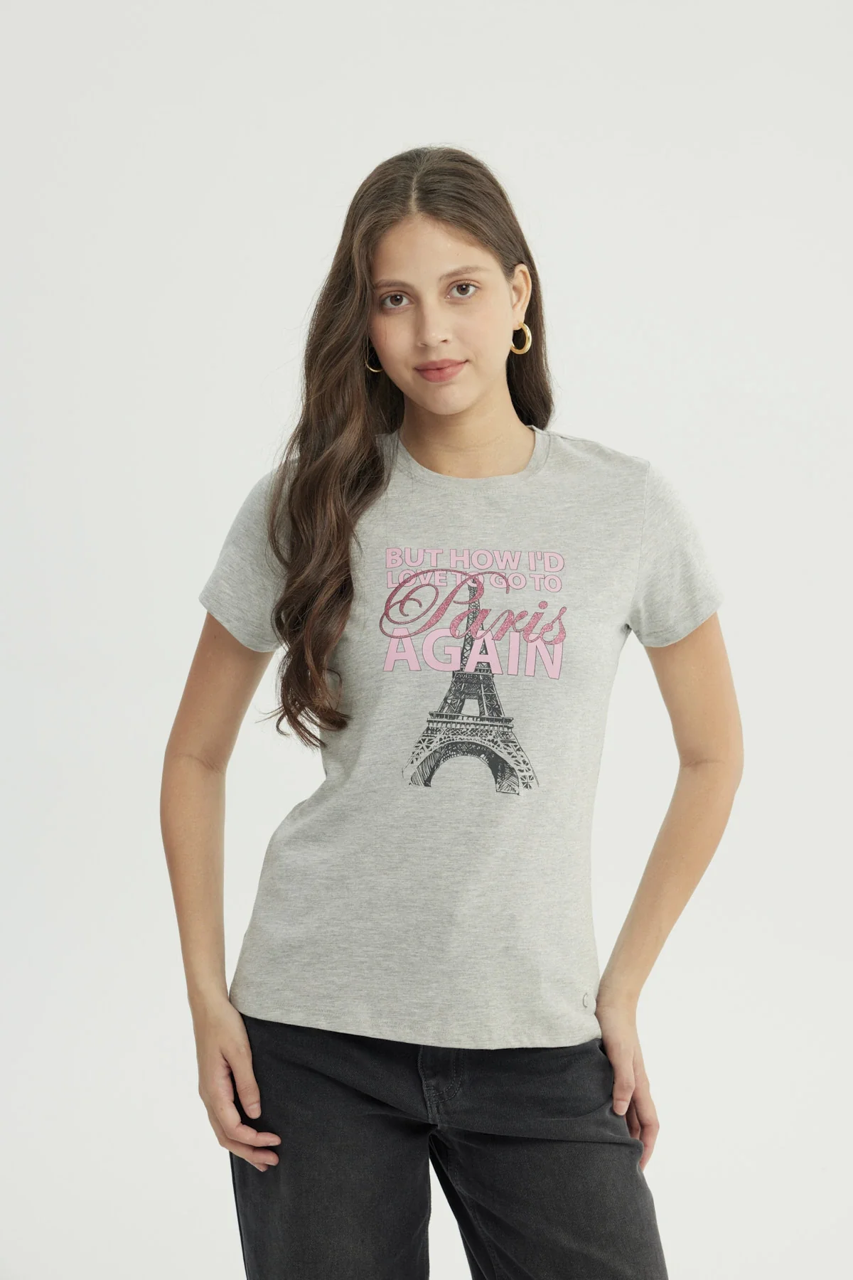Polera Mujer Slim Gris Melange