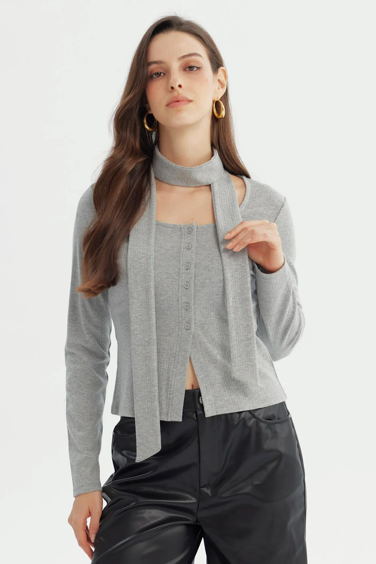 Polera Mujer Slim Gris Melange