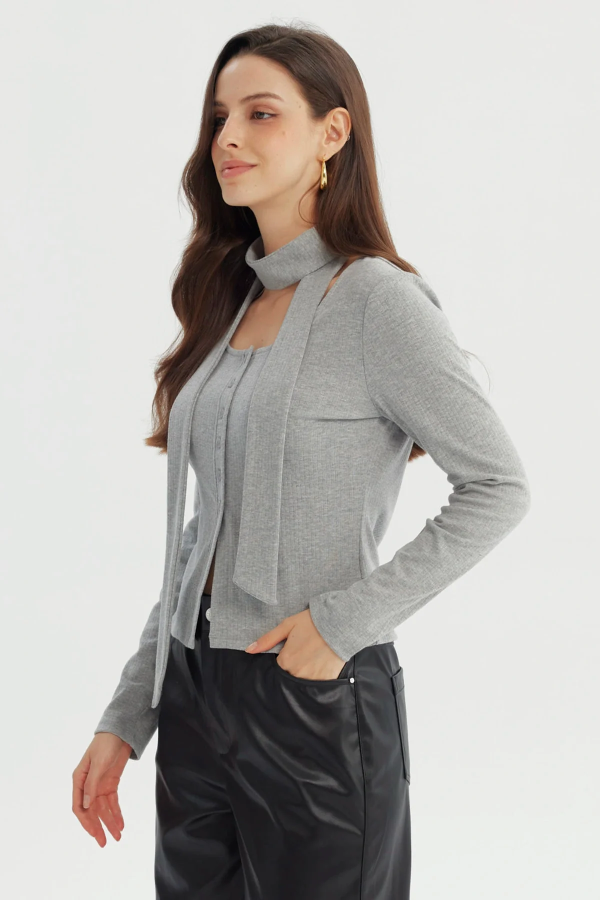Polera Mujer Slim Gris Melange - Image 2