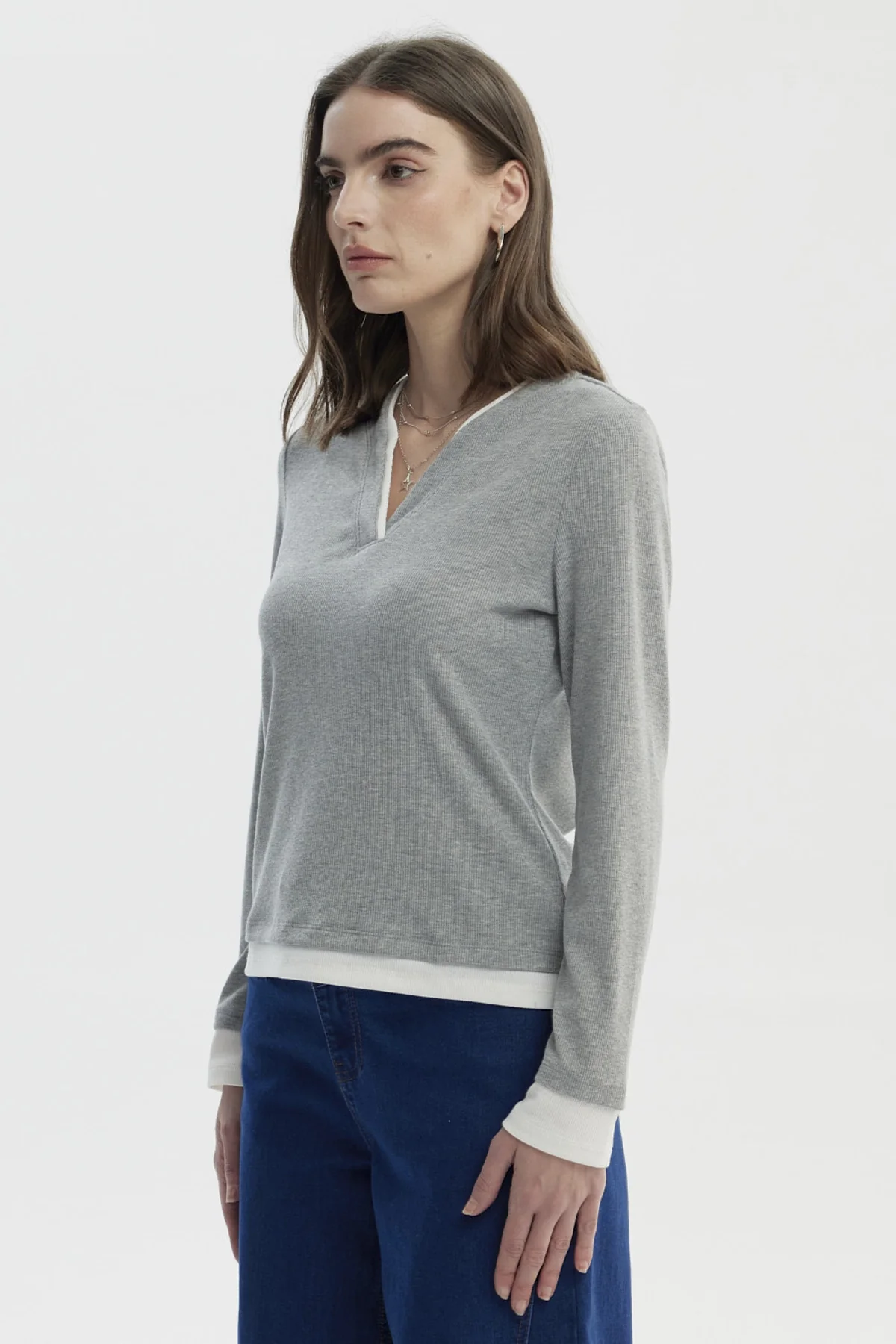 Polera Mujer Slim Gris Melange - Image 2