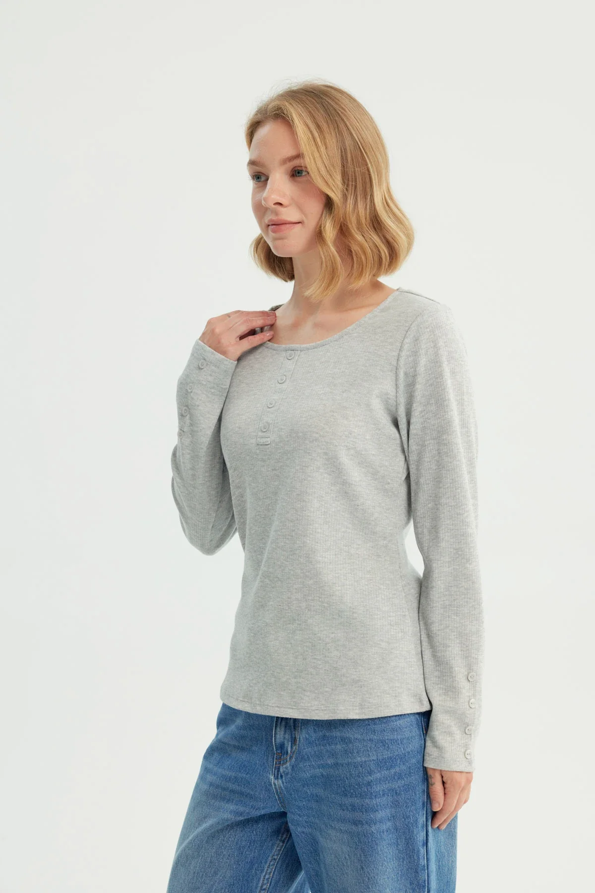Polera Mujer Slim Gris Melange - Image 2