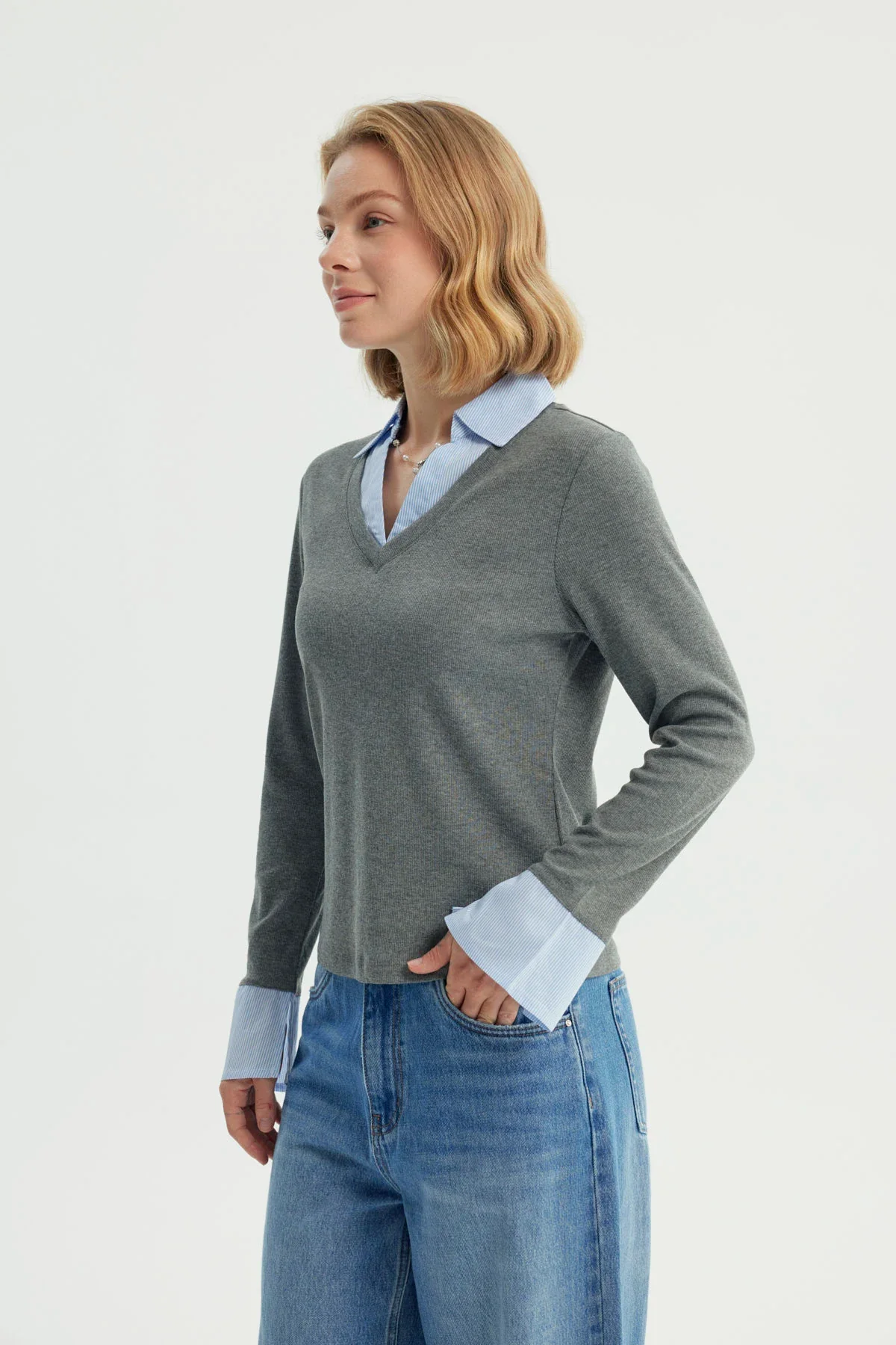 Polera Mujer Slim Gris Melange - Image 2