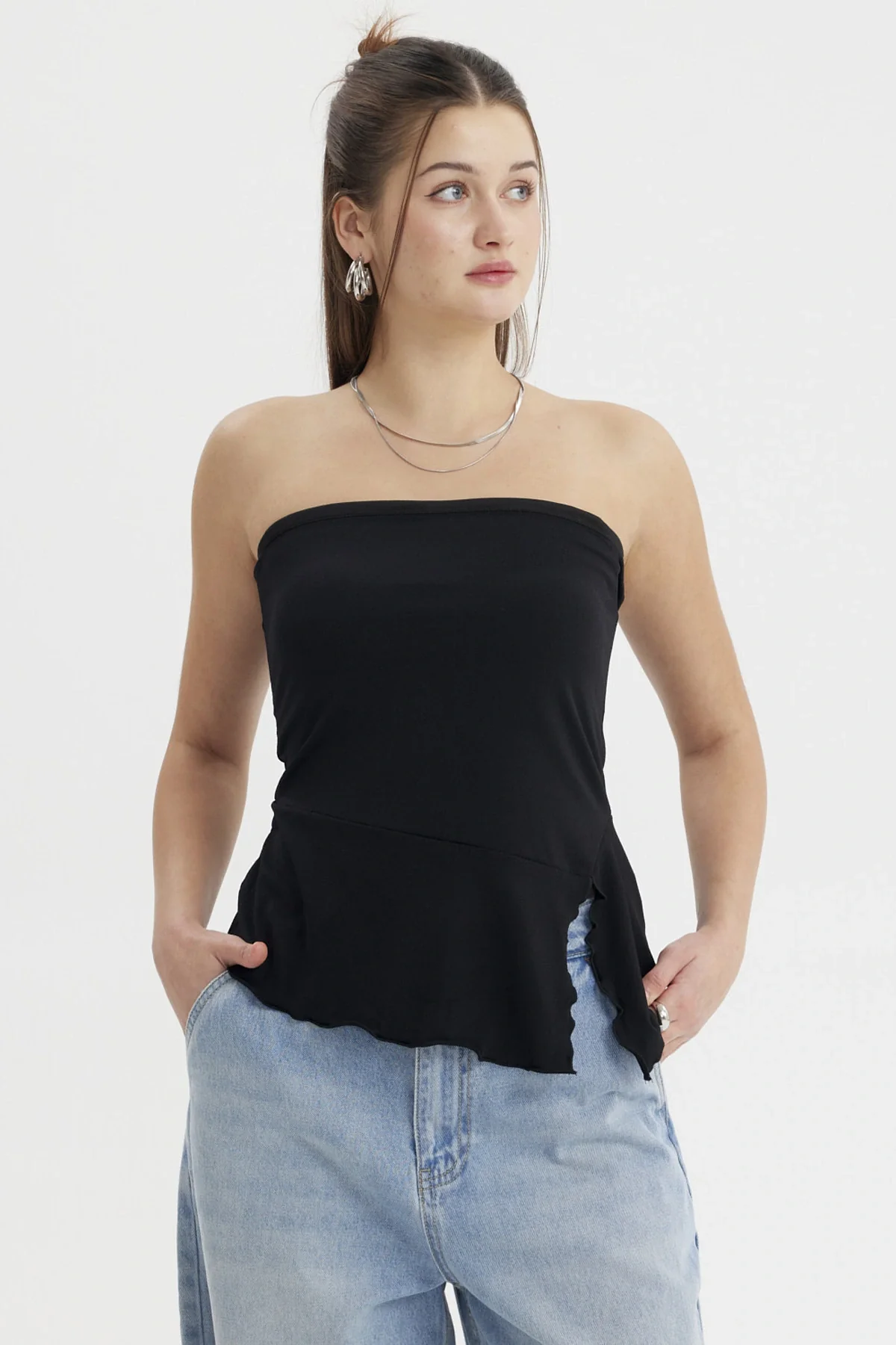 Polera Mujer Strapless Abertura Lateral Negro