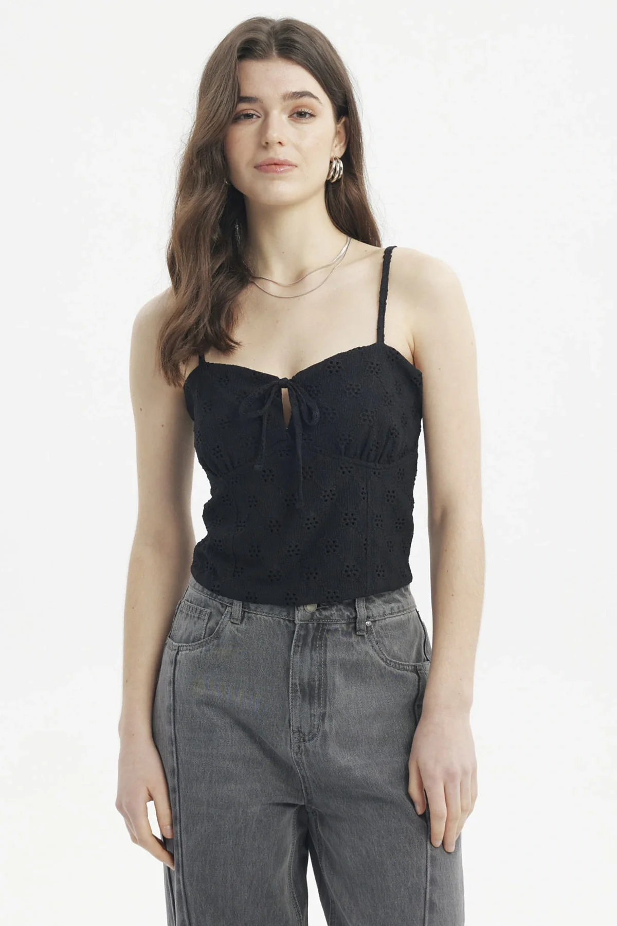 Polera Mujer Tirantes Crop Lazo En Escote Negro