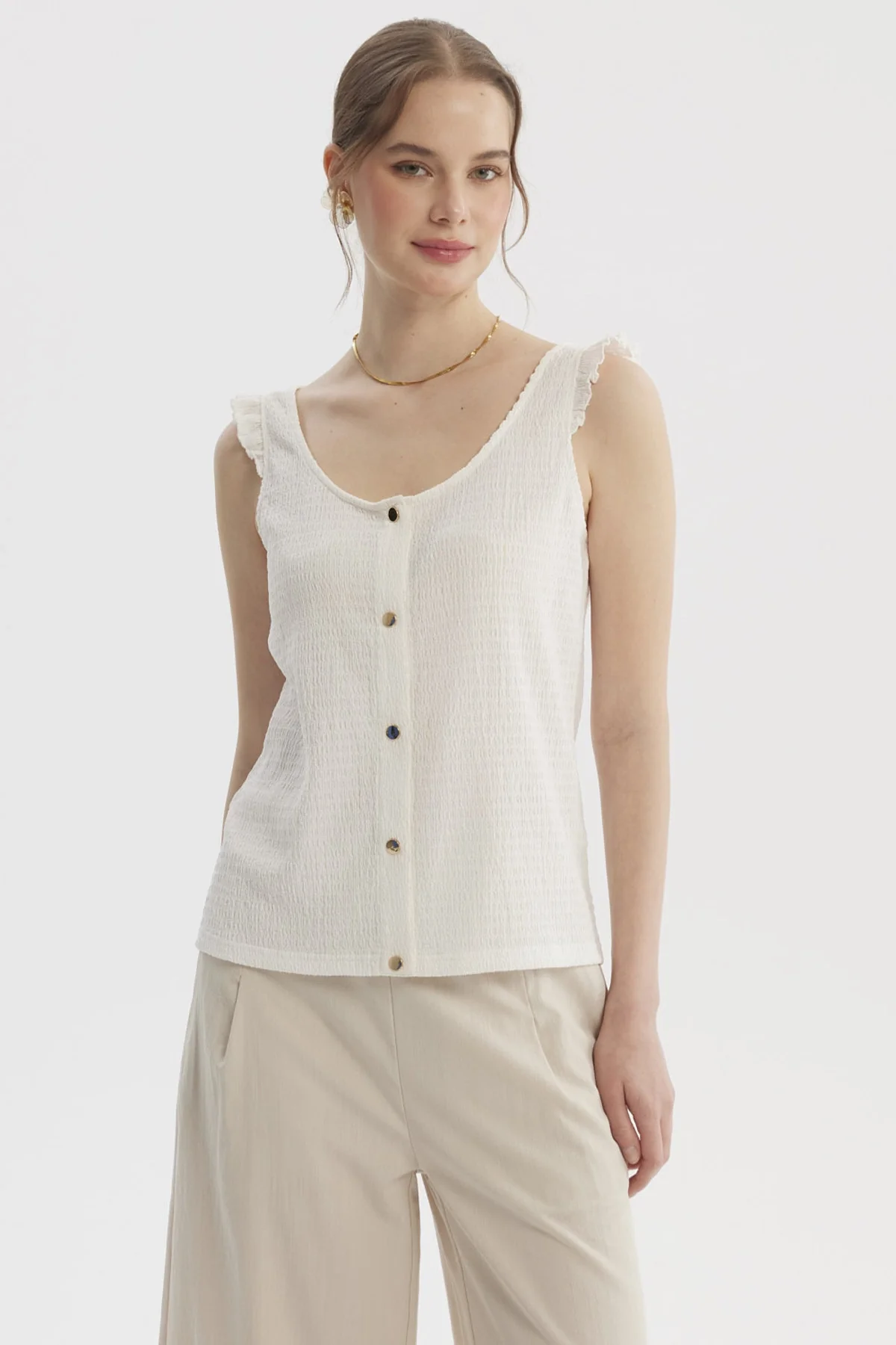 Polera Mujer Vuelo Abotonado Crudo