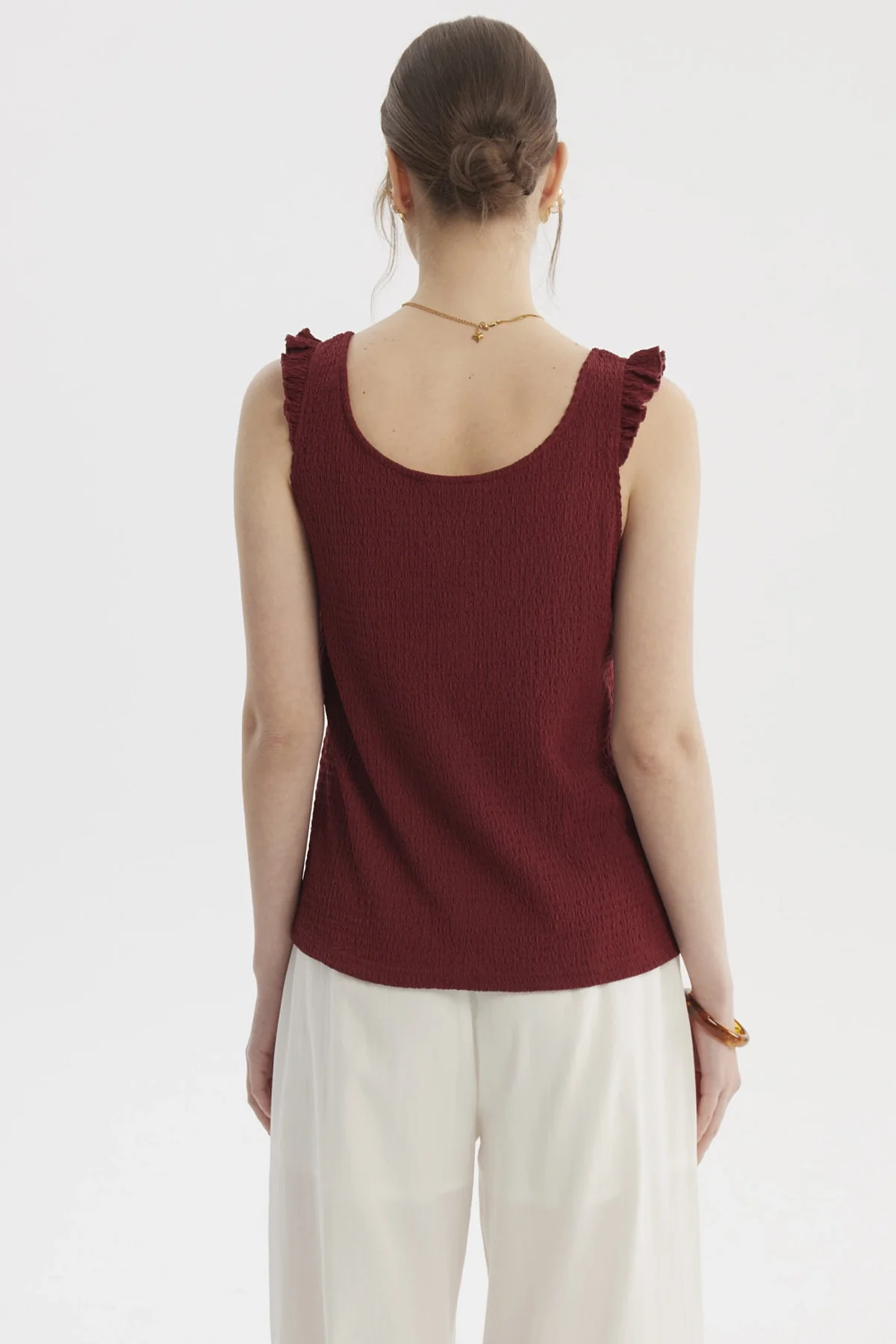 Polera Mujer Vuelo Abotonado Vino - Image 3