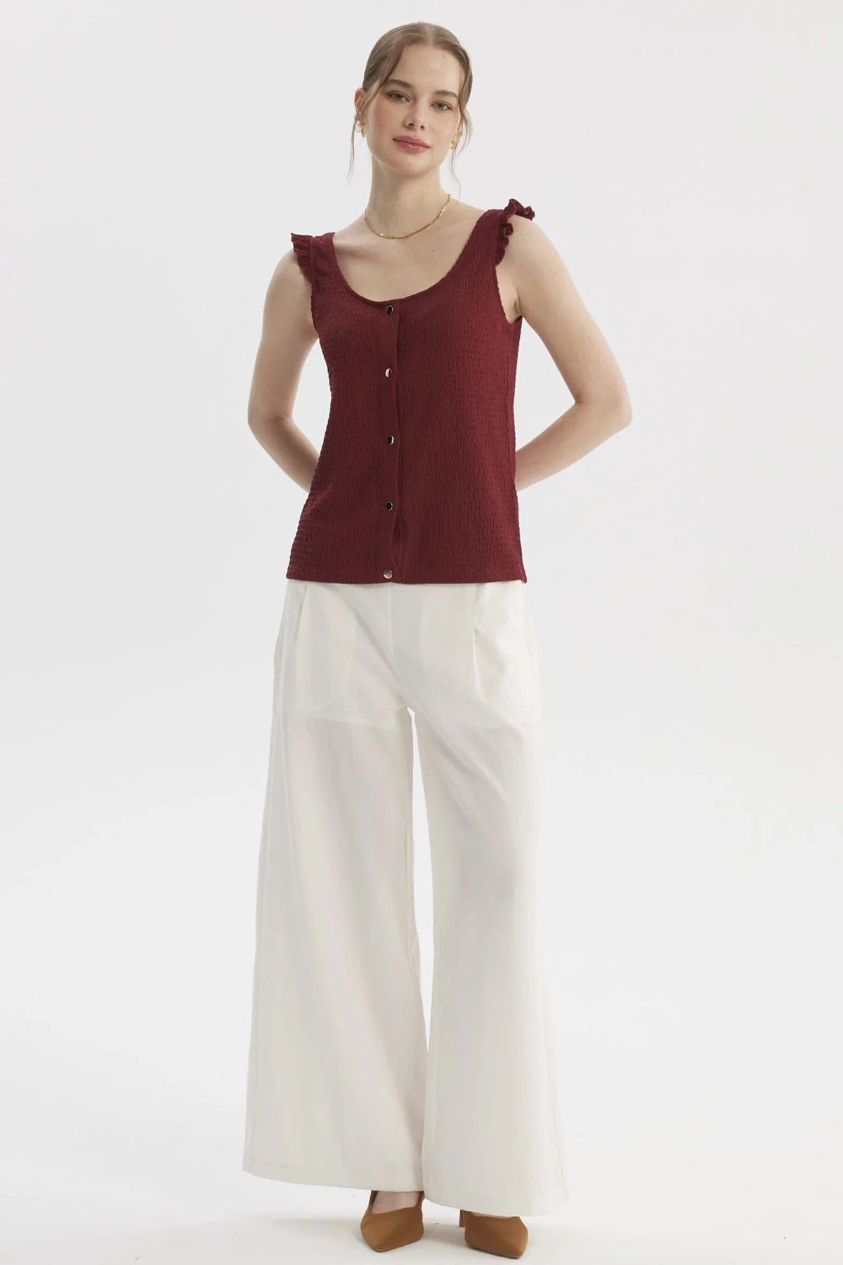 Polera Mujer Vuelo Abotonado Vino - Image 4