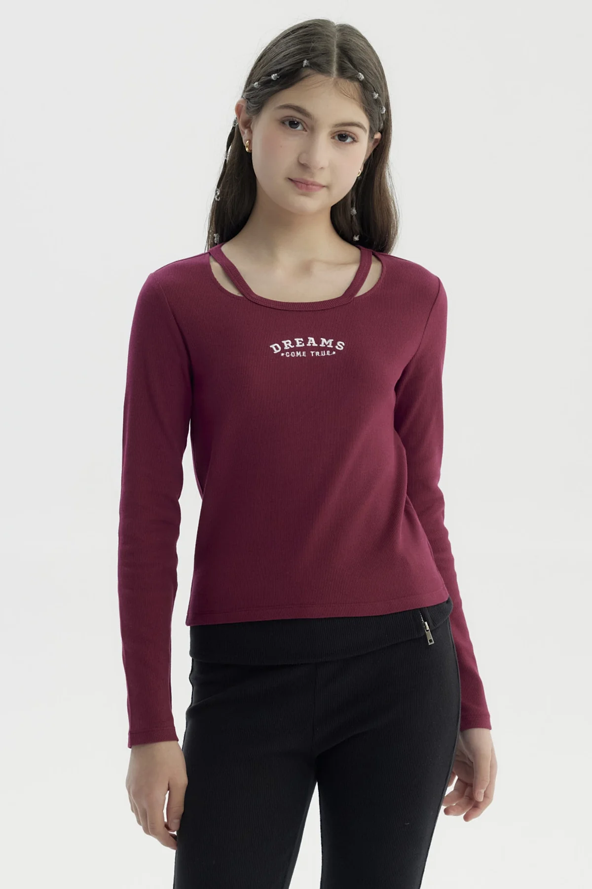 Polera Niña Ajustado Burdeo