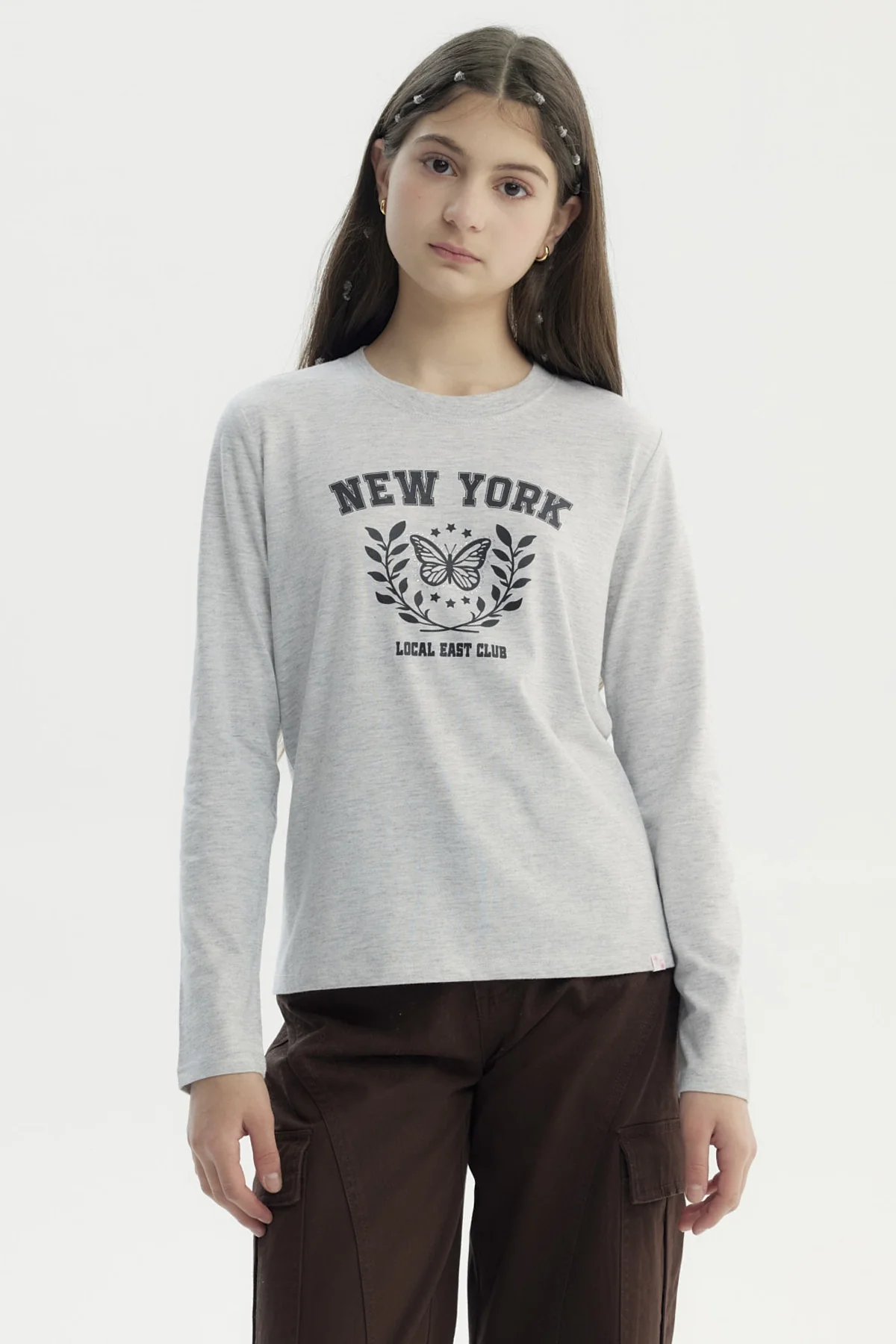 Polera Niña Básica Teen Gris Melange