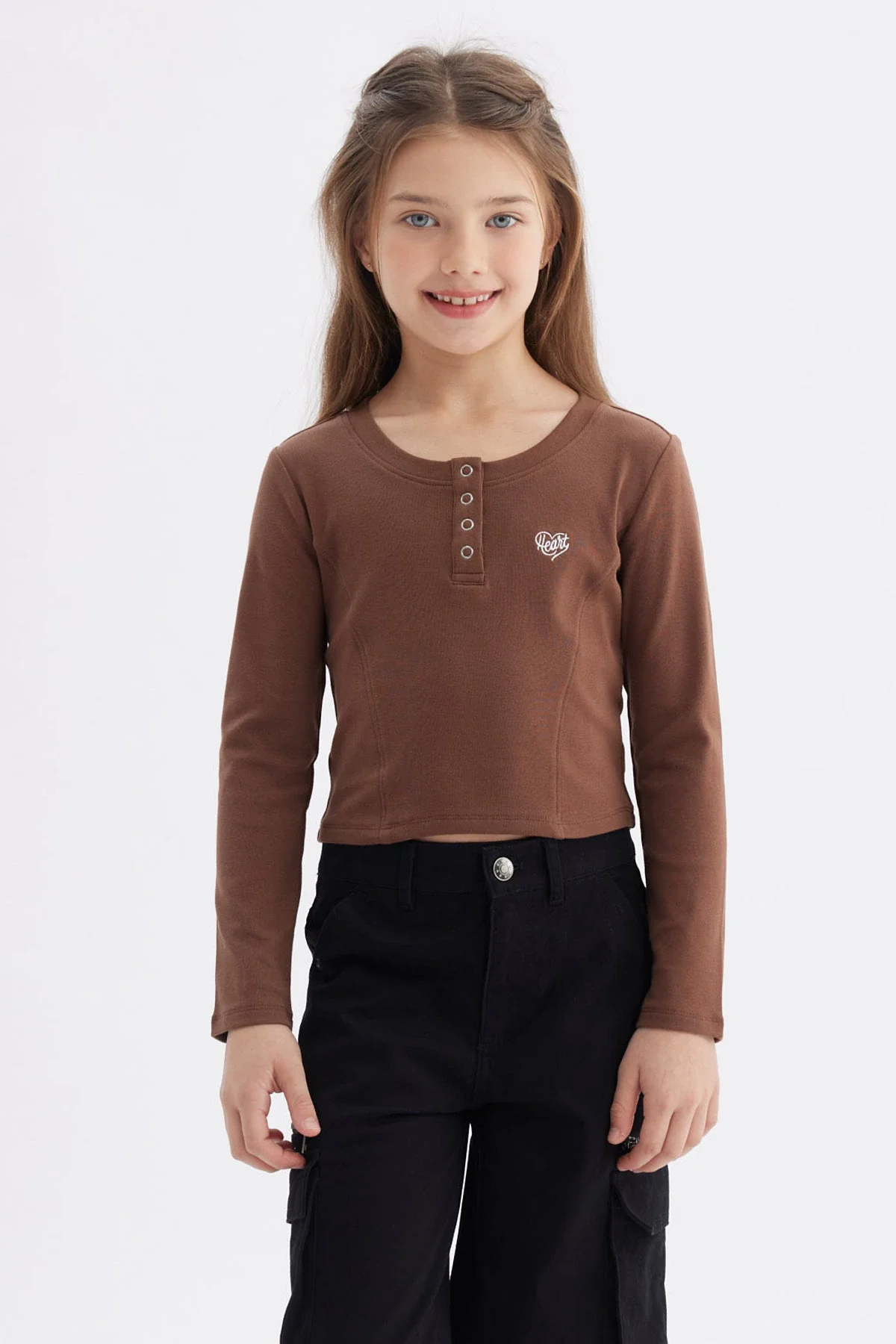 Polera Niña Con Botones Café