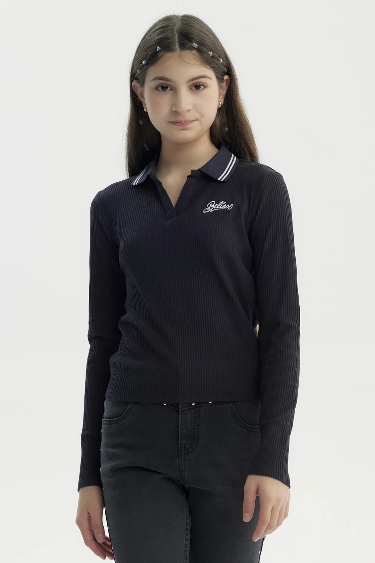 Polera Niña Escote En V Negro